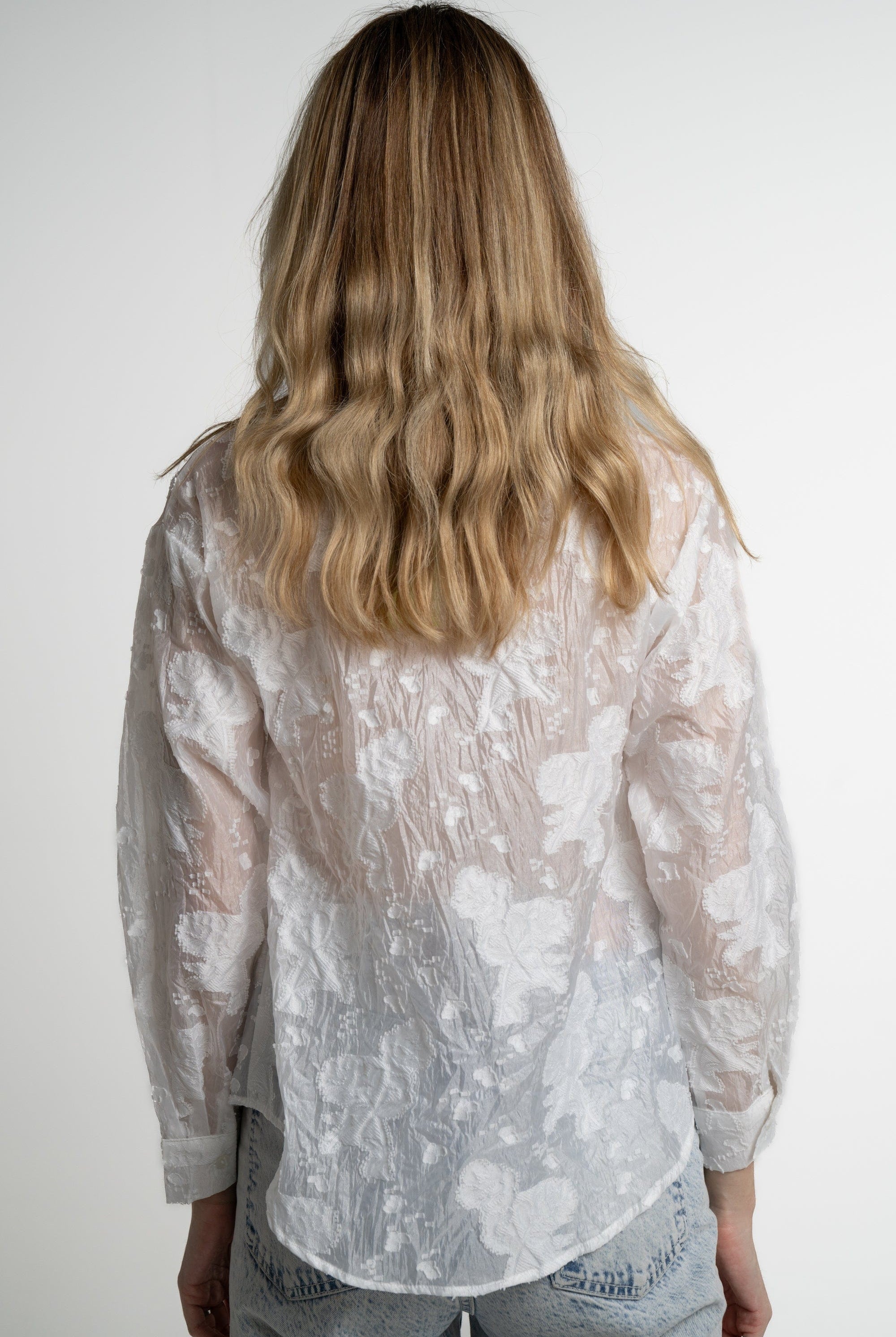 ميكا قميص بأكمام طويلة شفاف مورد نسائي