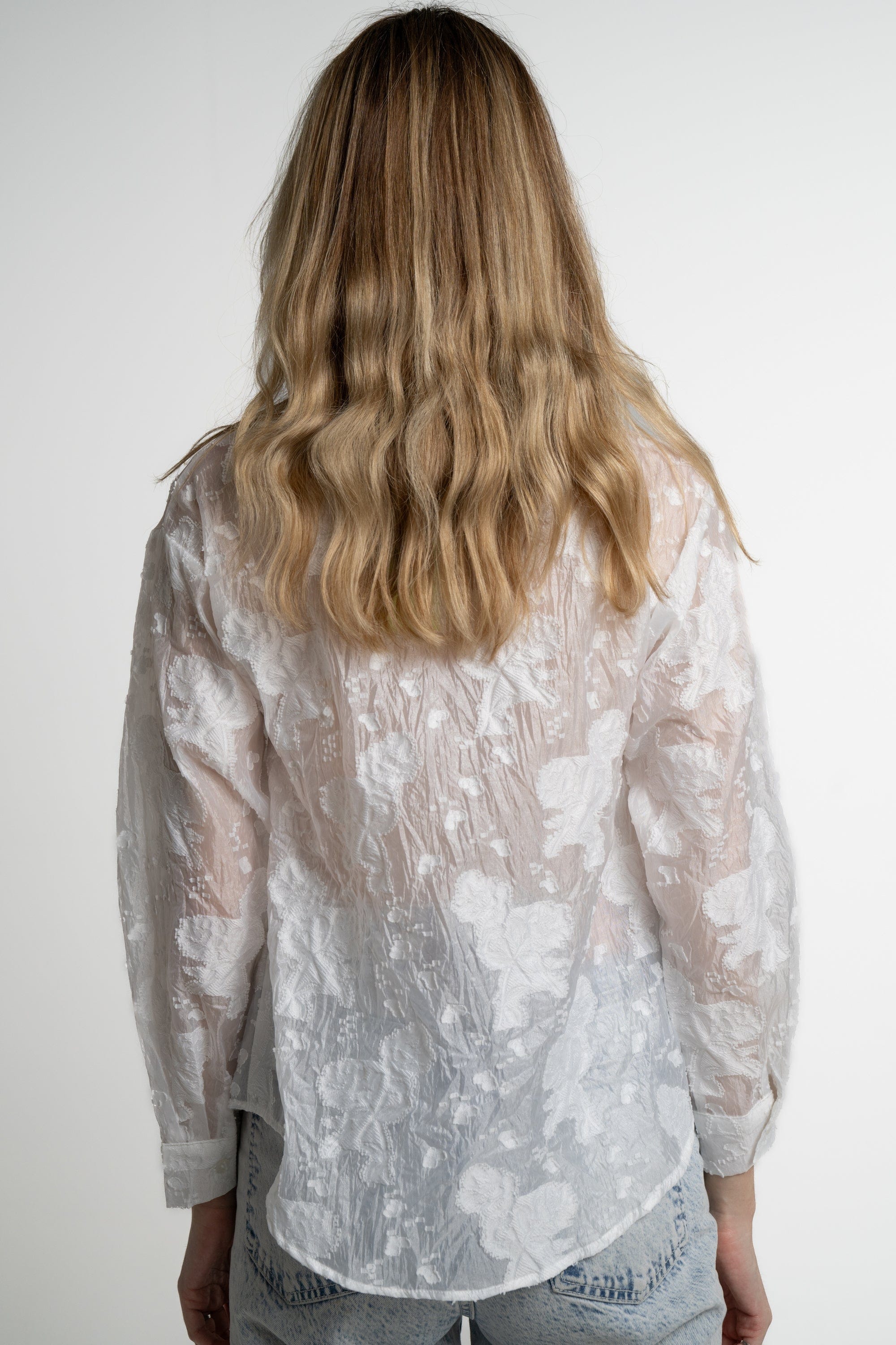 ميكا قميص بأكمام طويلة شفاف مورد نسائي