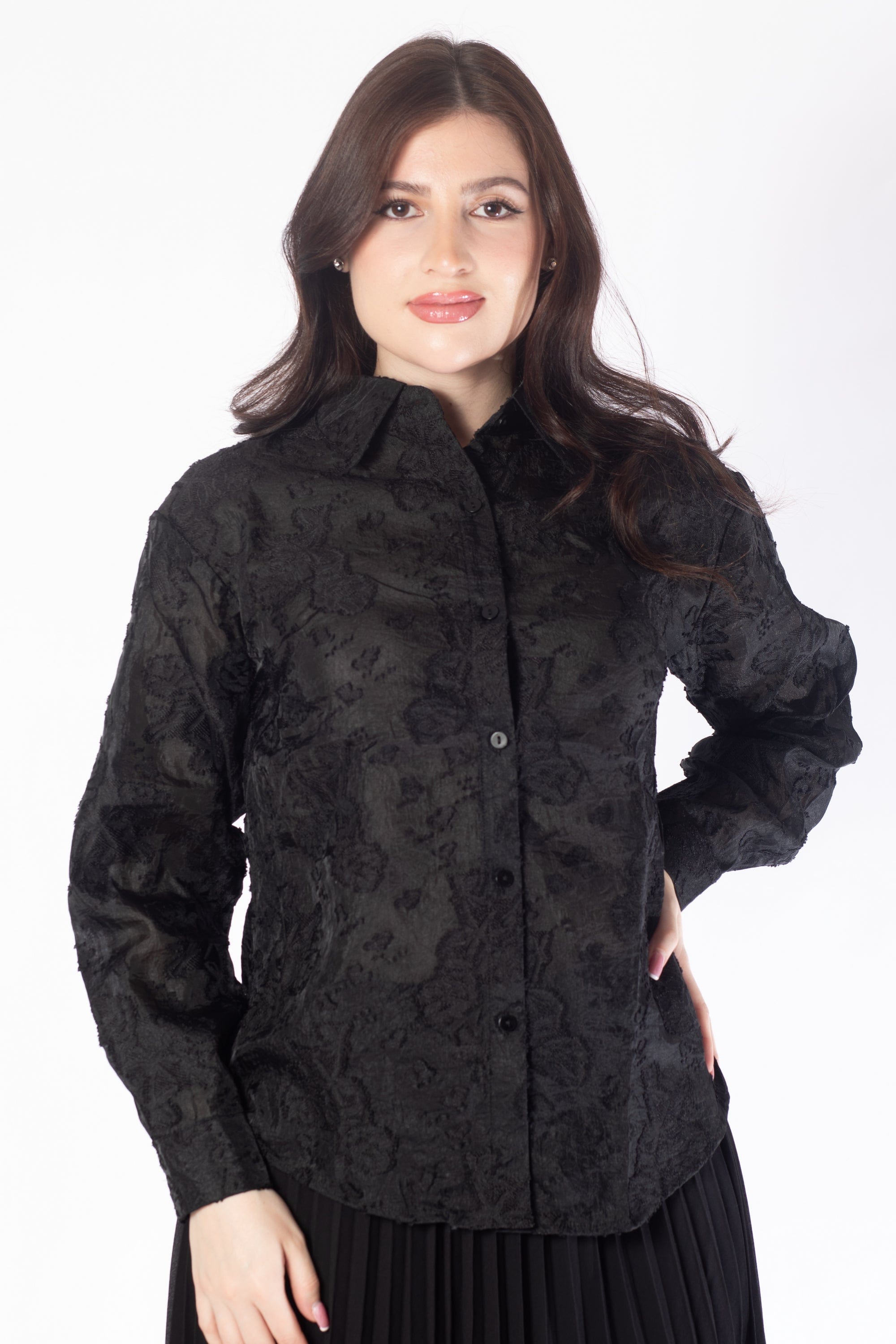 ميكا قميص بأكمام طويلة شفاف مورد نسائي