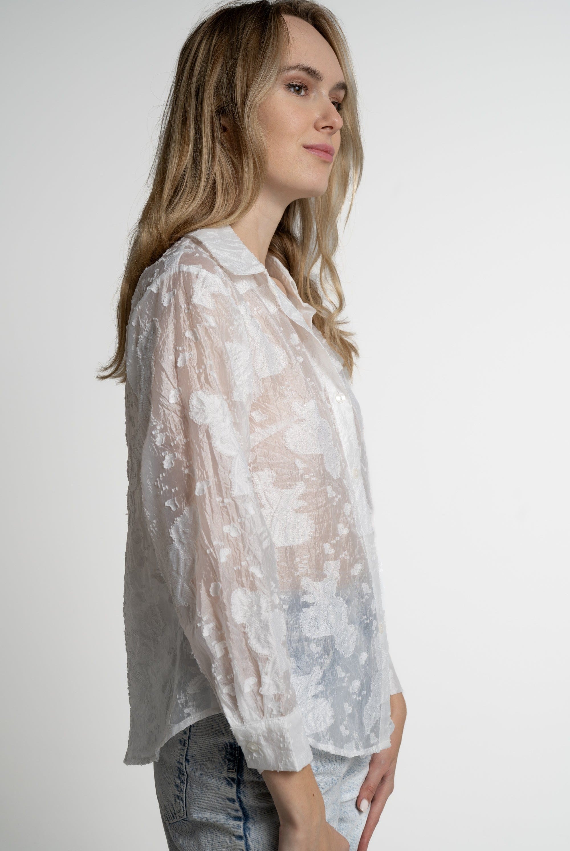 ميكا قميص بأكمام طويلة شفاف مورد نسائي