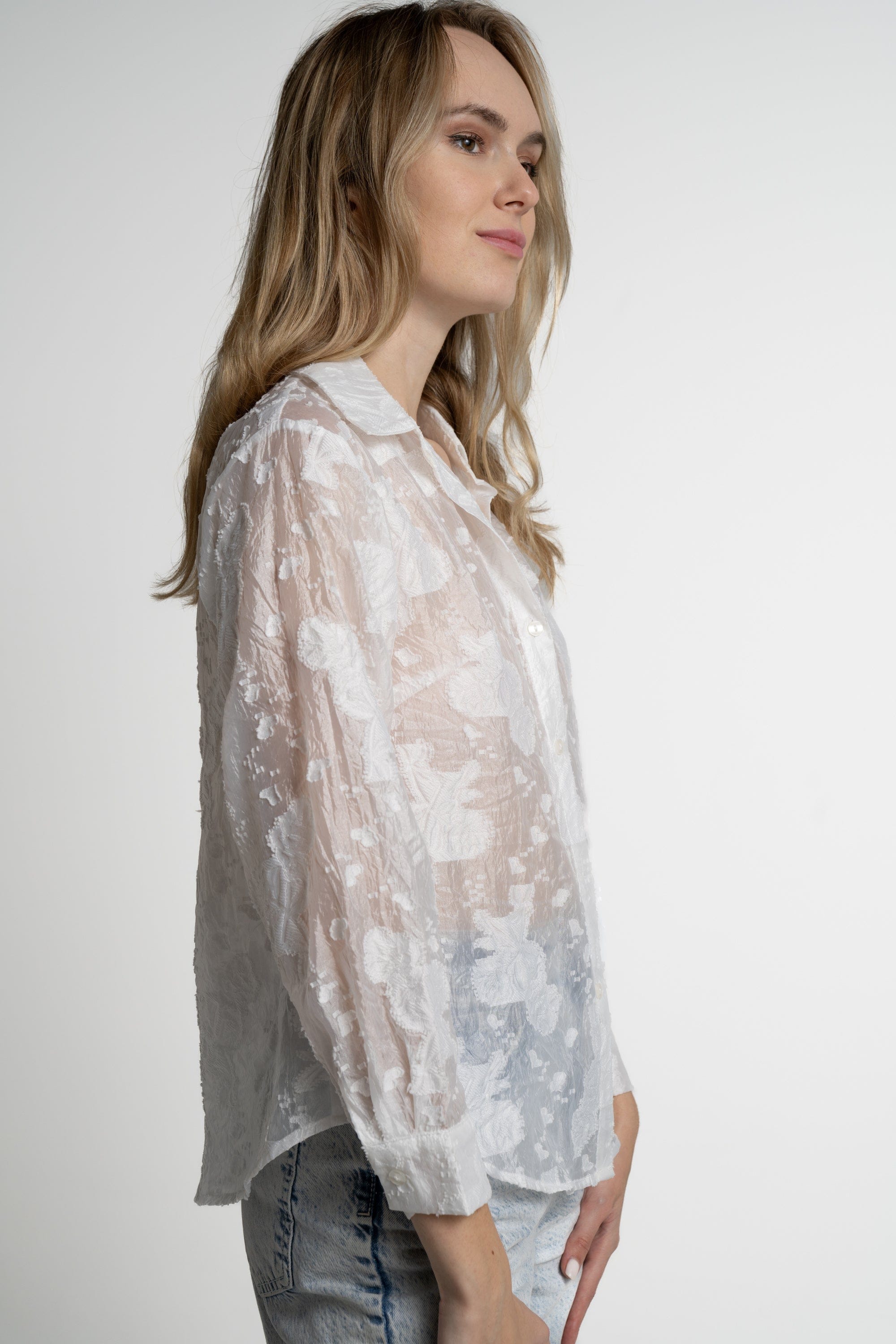ميكا قميص بأكمام طويلة شفاف مورد نسائي