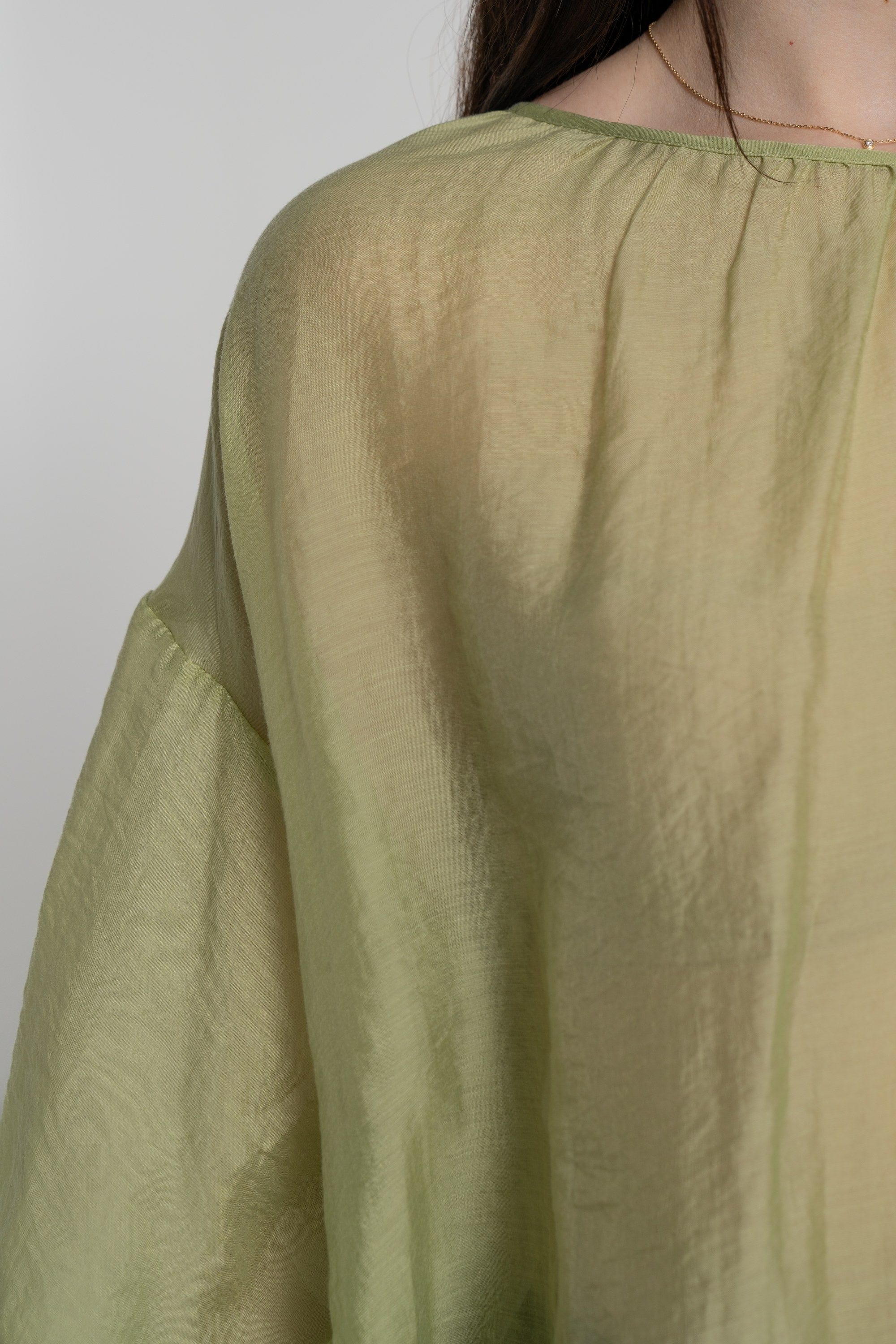 ميكا بلوزة بأكمام 3/4 شفاف بف نسائي