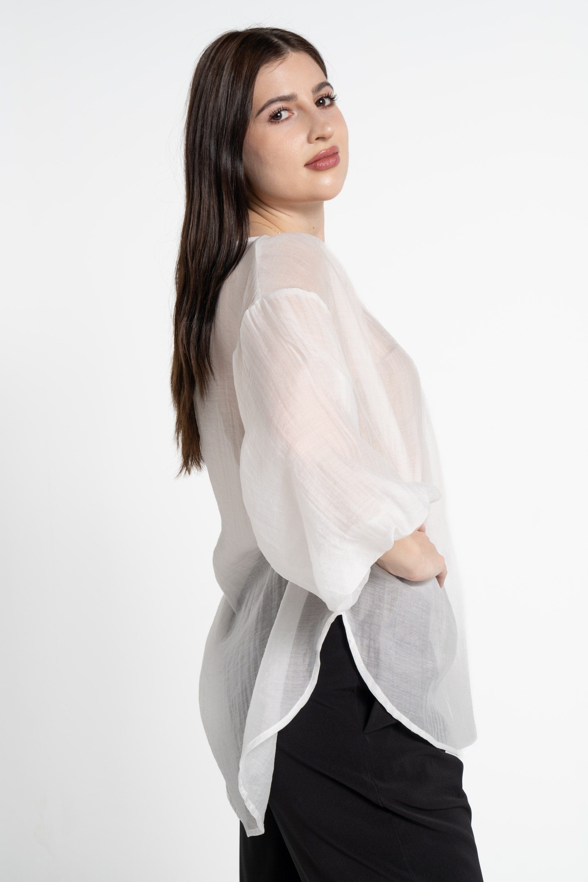 ميكا بلوزة بأكمام 3/4 شفاف بف نسائي