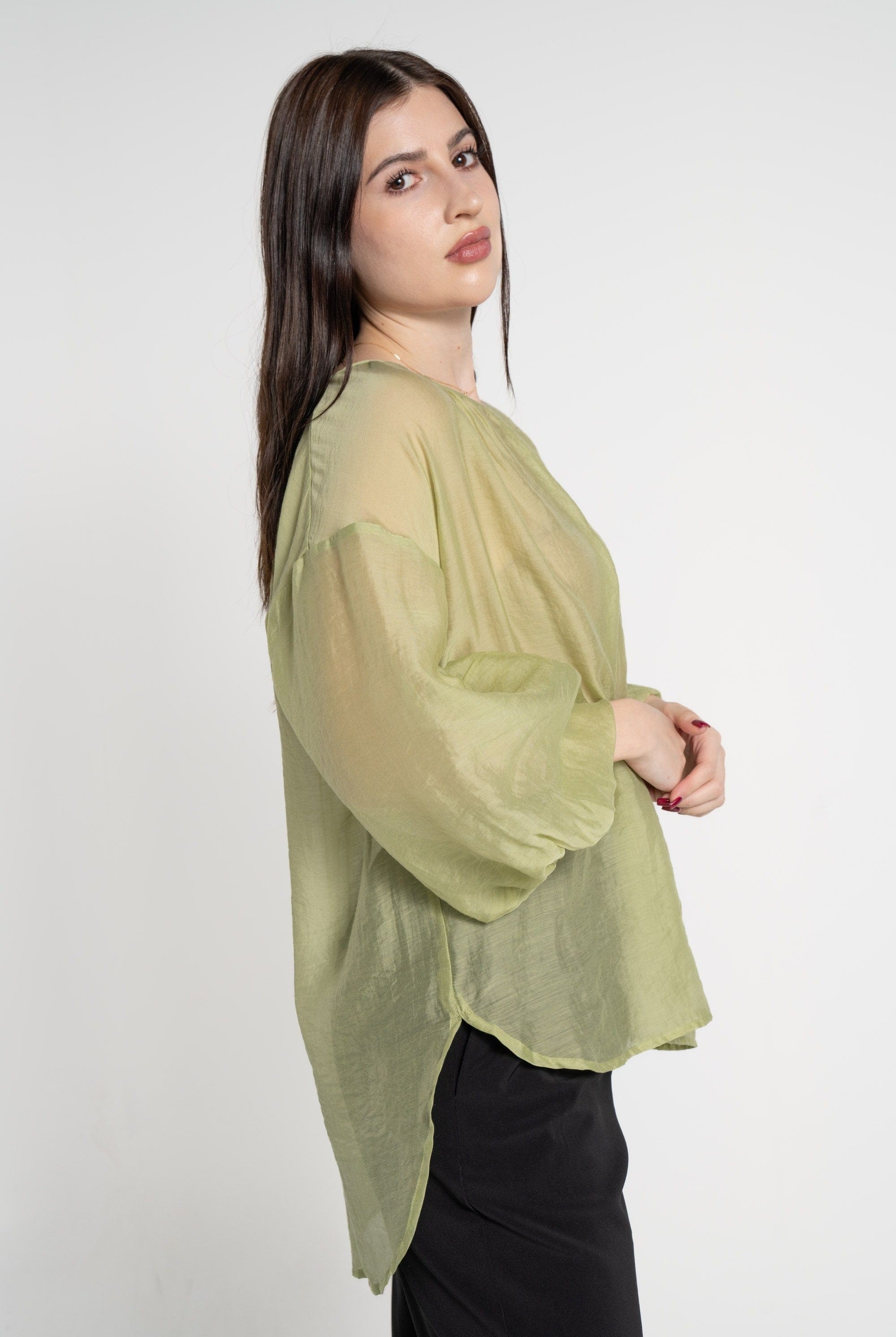 ميكا بلوزة بأكمام 3/4 شفاف بف نسائي