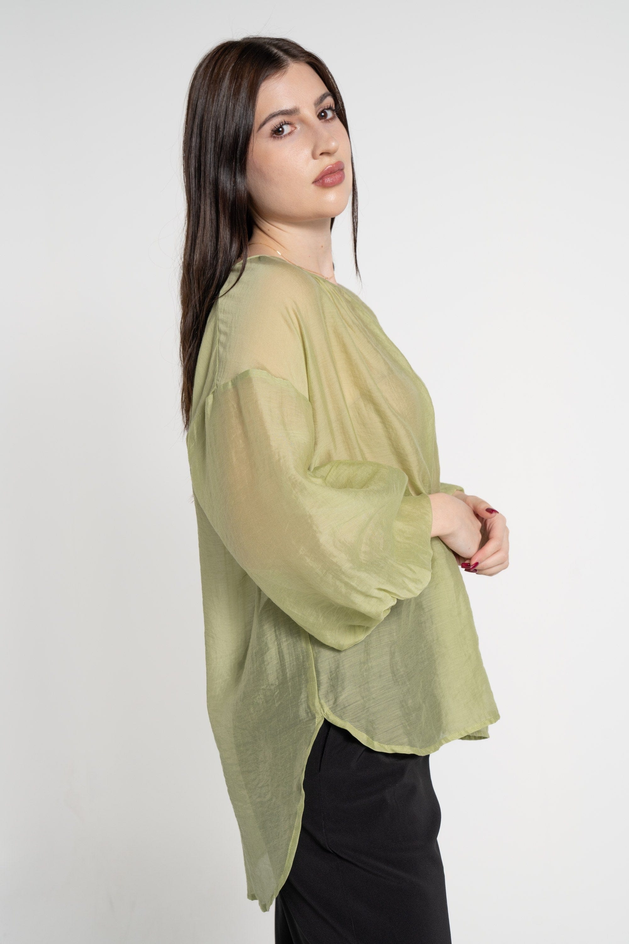 ميكا بلوزة بأكمام 3/4 شفاف بف نسائي