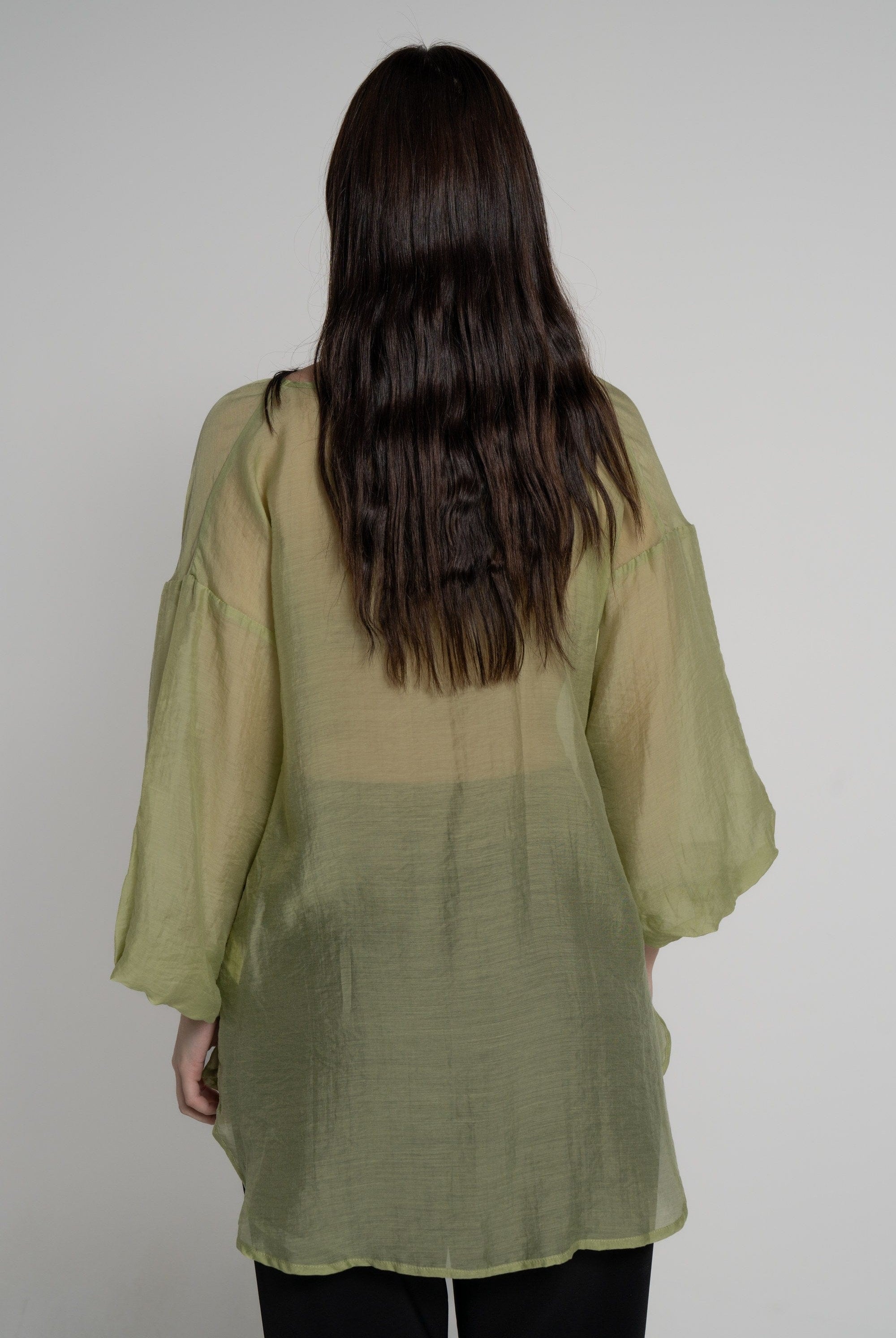 ميكا بلوزة بأكمام 3/4 شفاف بف نسائي