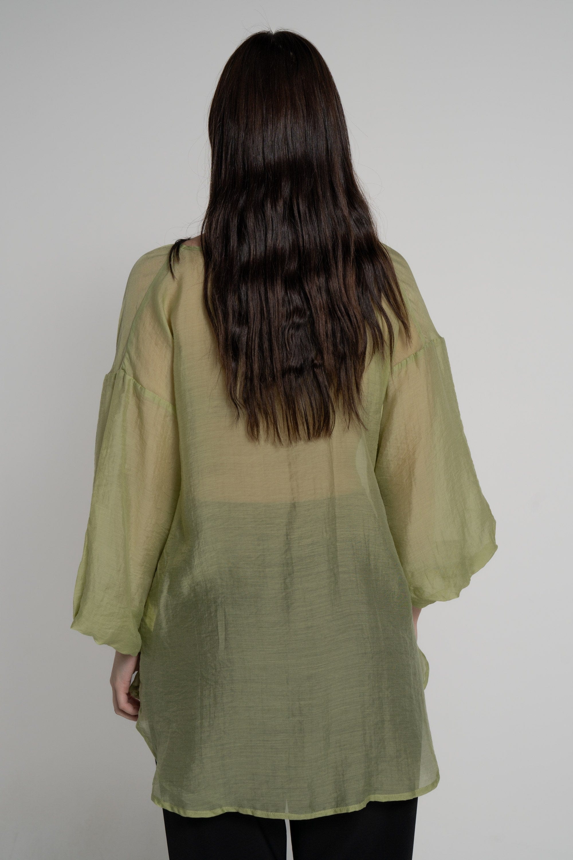 ميكا بلوزة بأكمام 3/4 شفاف بف نسائي