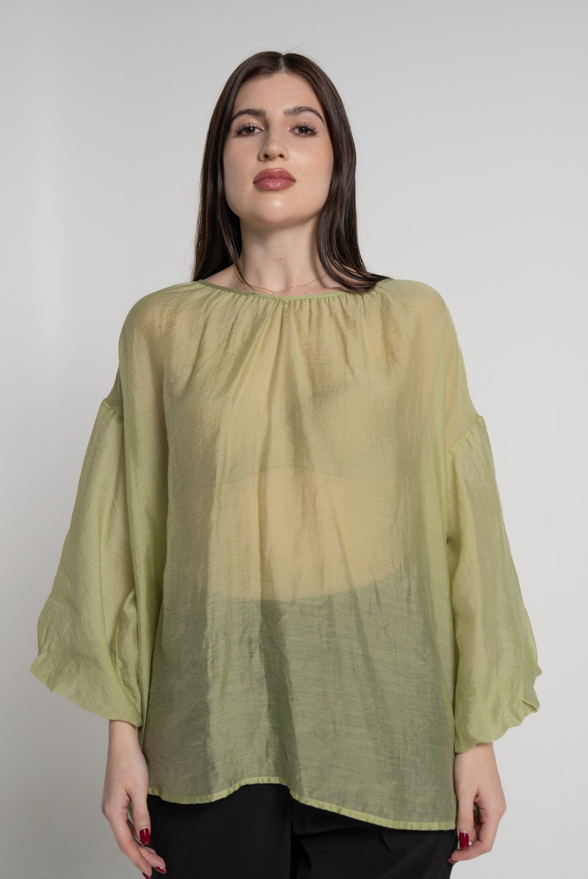 ميكا بلوزة بأكمام 3/4 شفاف بف نسائي