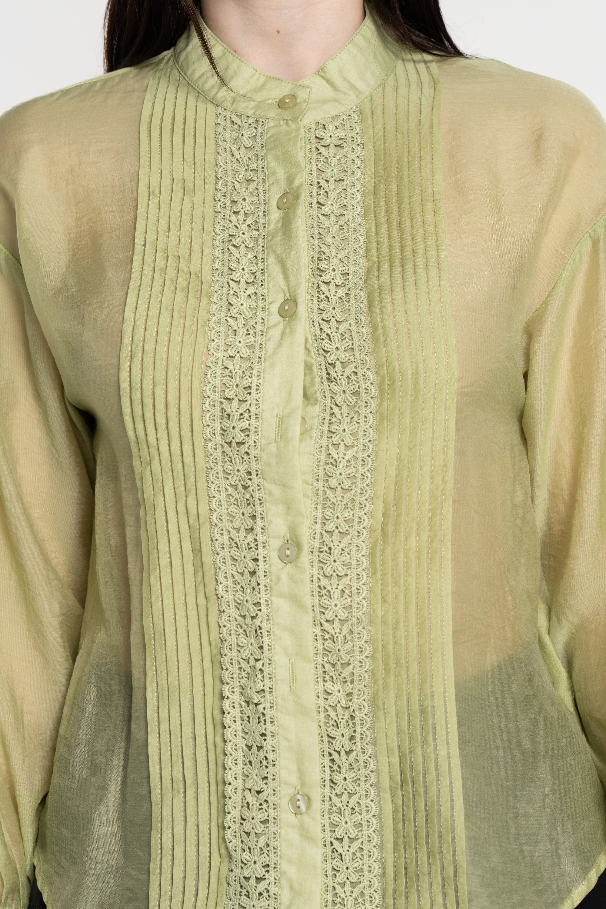 ميكا بلوزة كم طويل شفافة بأزرار أمامية نسائي