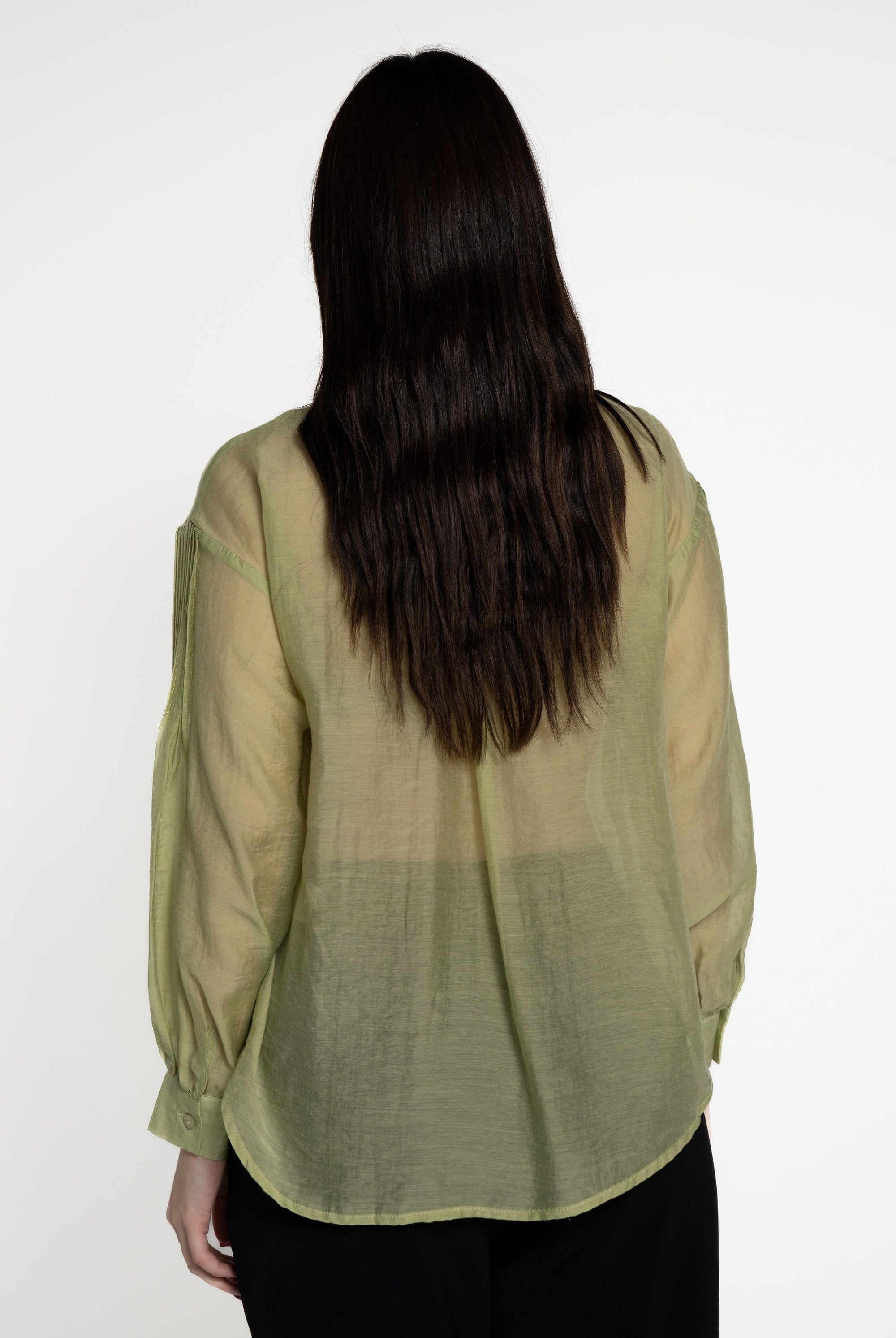 ميكا بلوزة كم طويل شفافة بأزرار أمامية نسائي