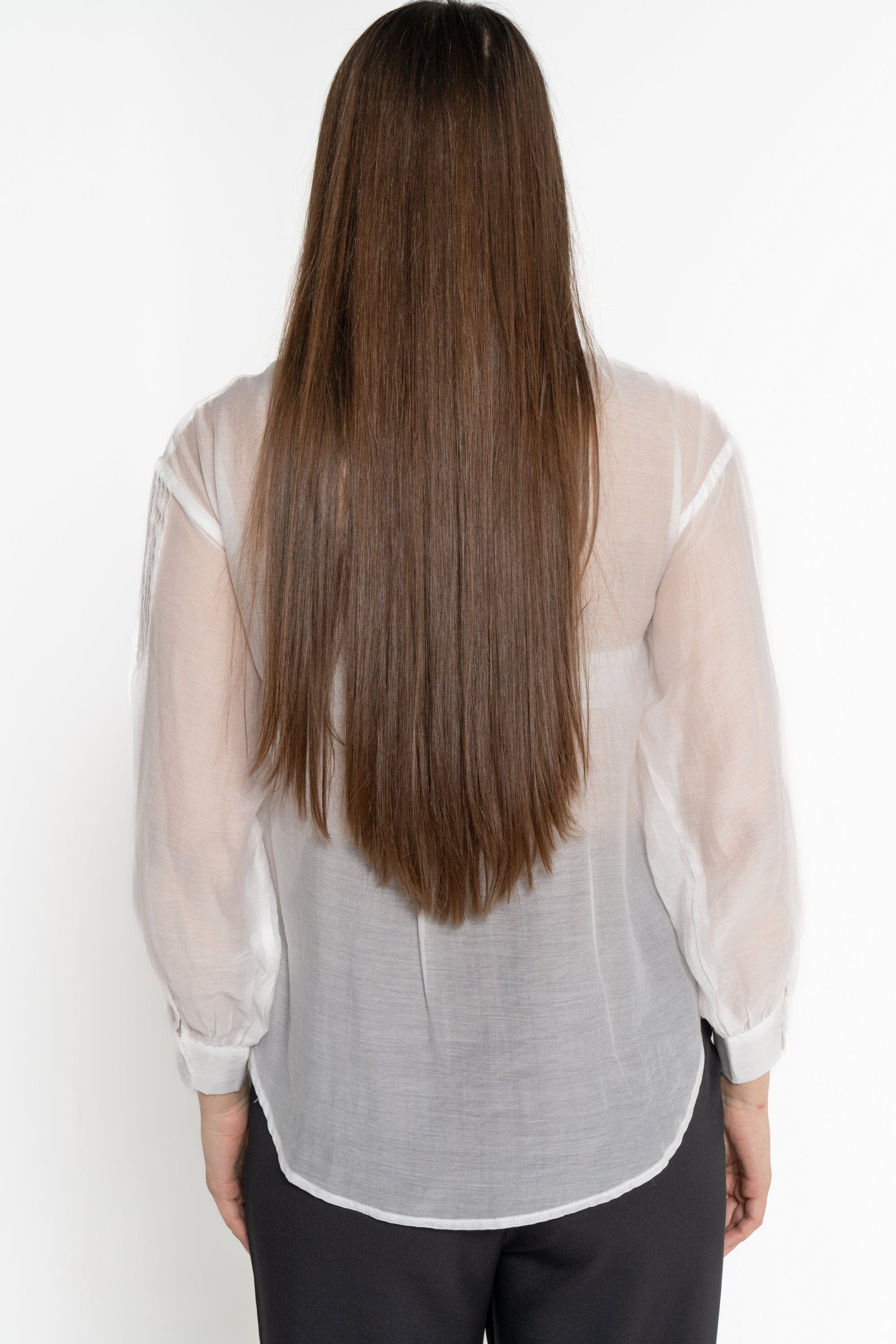 ميكا بلوزة كم طويل شفافة بأزرار أمامية نسائي