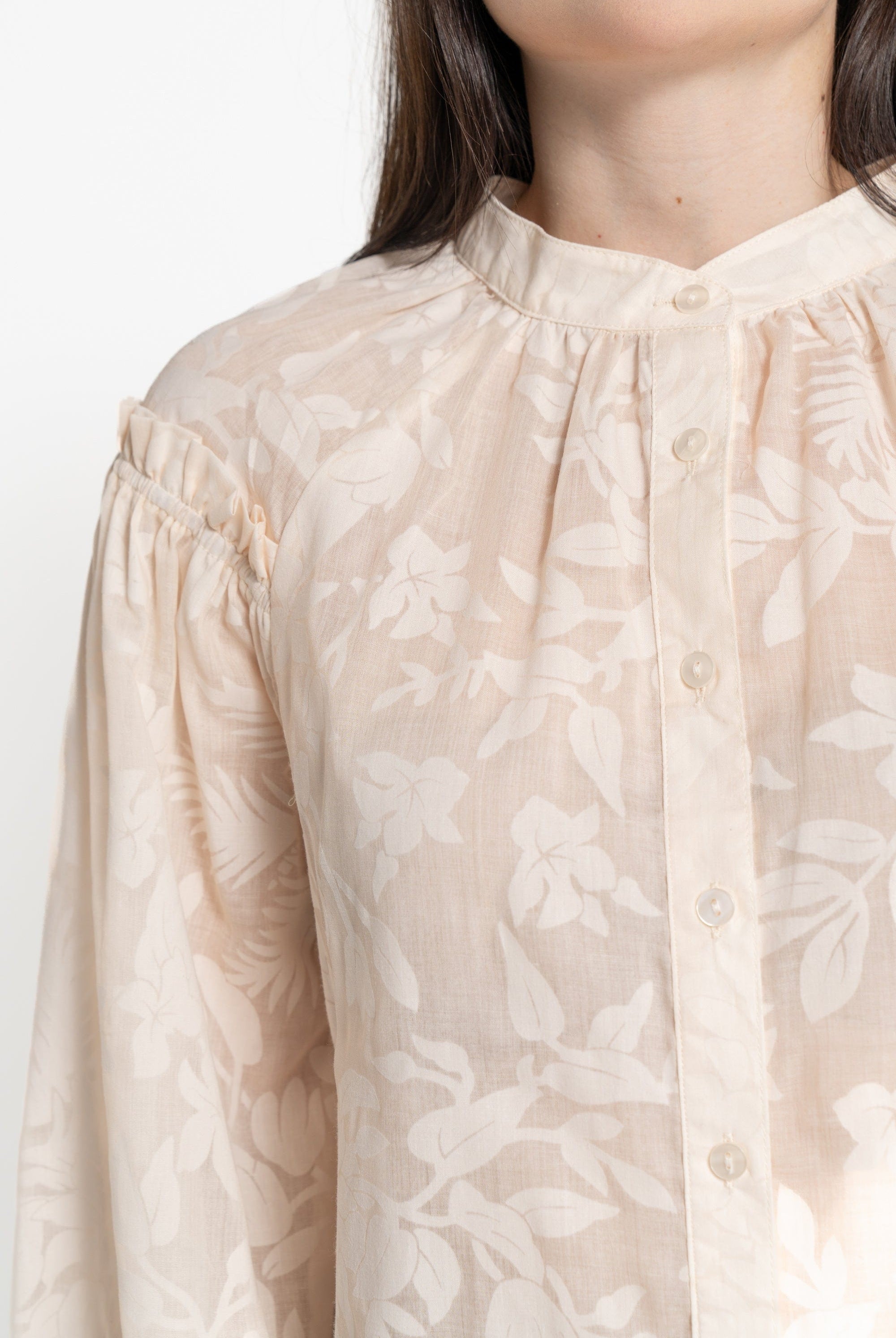 ميكا بلوزة بأكمام طويلة نسائية بكشكش بأزرار أمامية