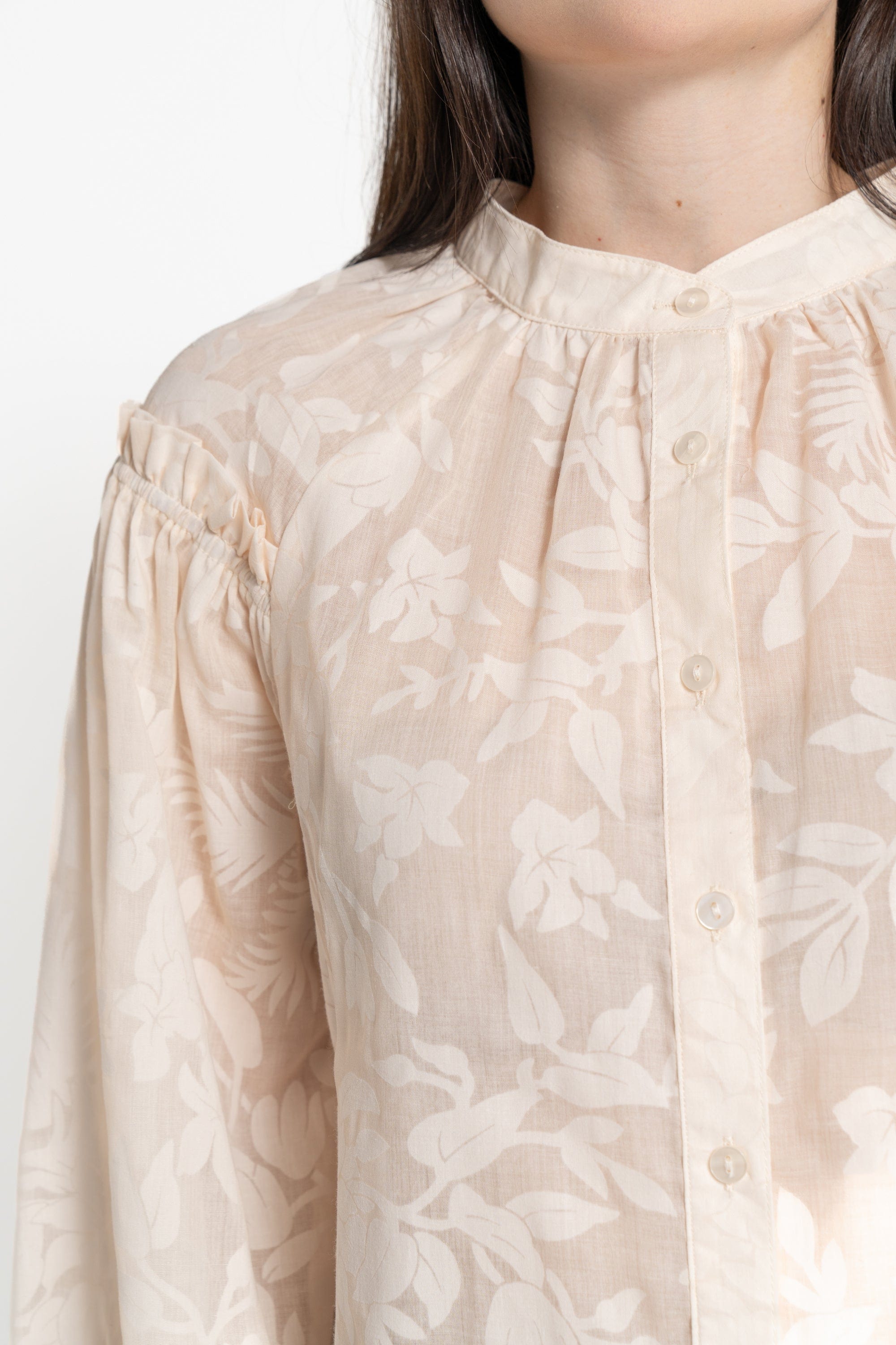 ميكا بلوزة بأكمام طويلة نسائية بكشكش بأزرار أمامية