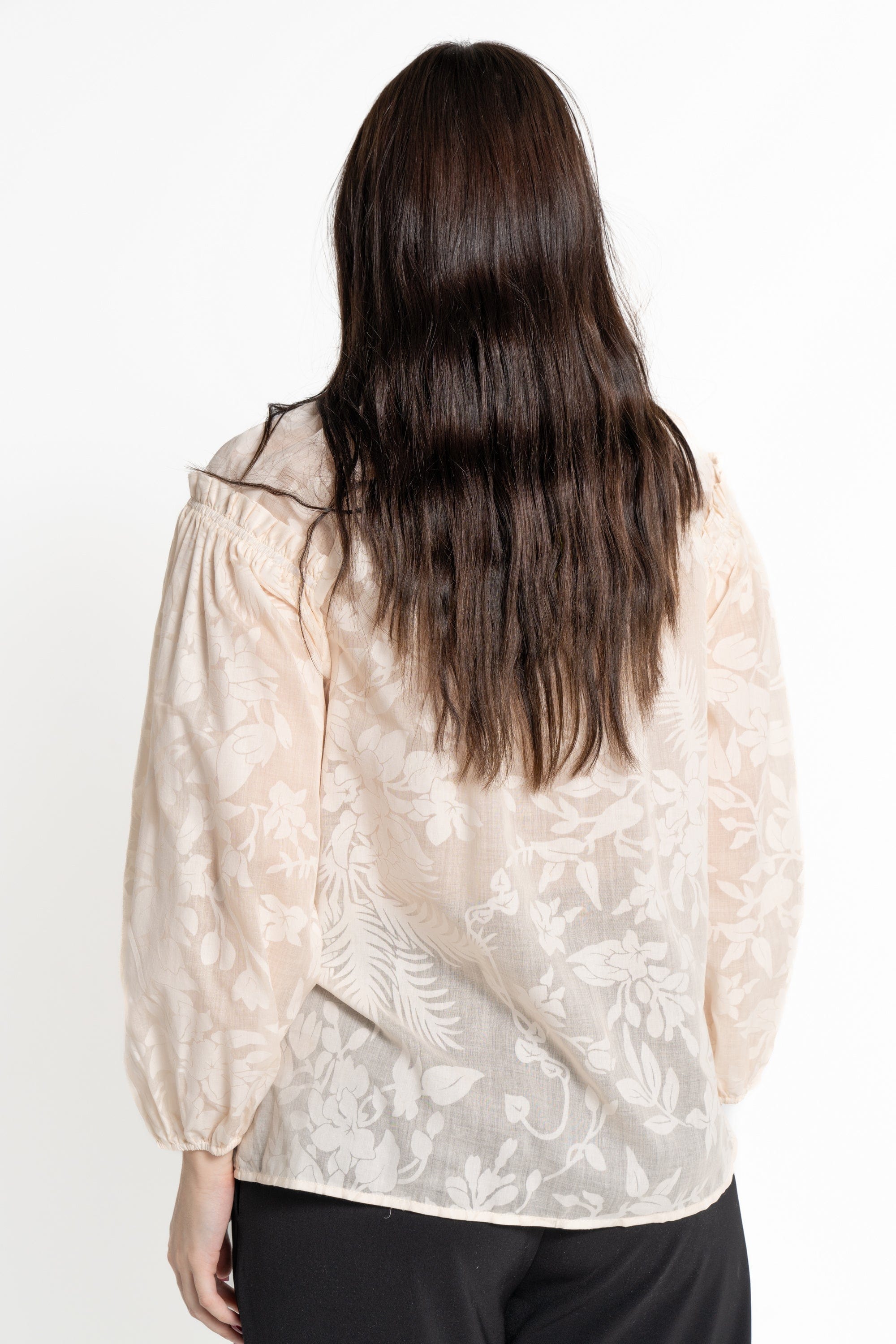 ميكا بلوزة بأكمام طويلة نسائية بكشكش بأزرار أمامية