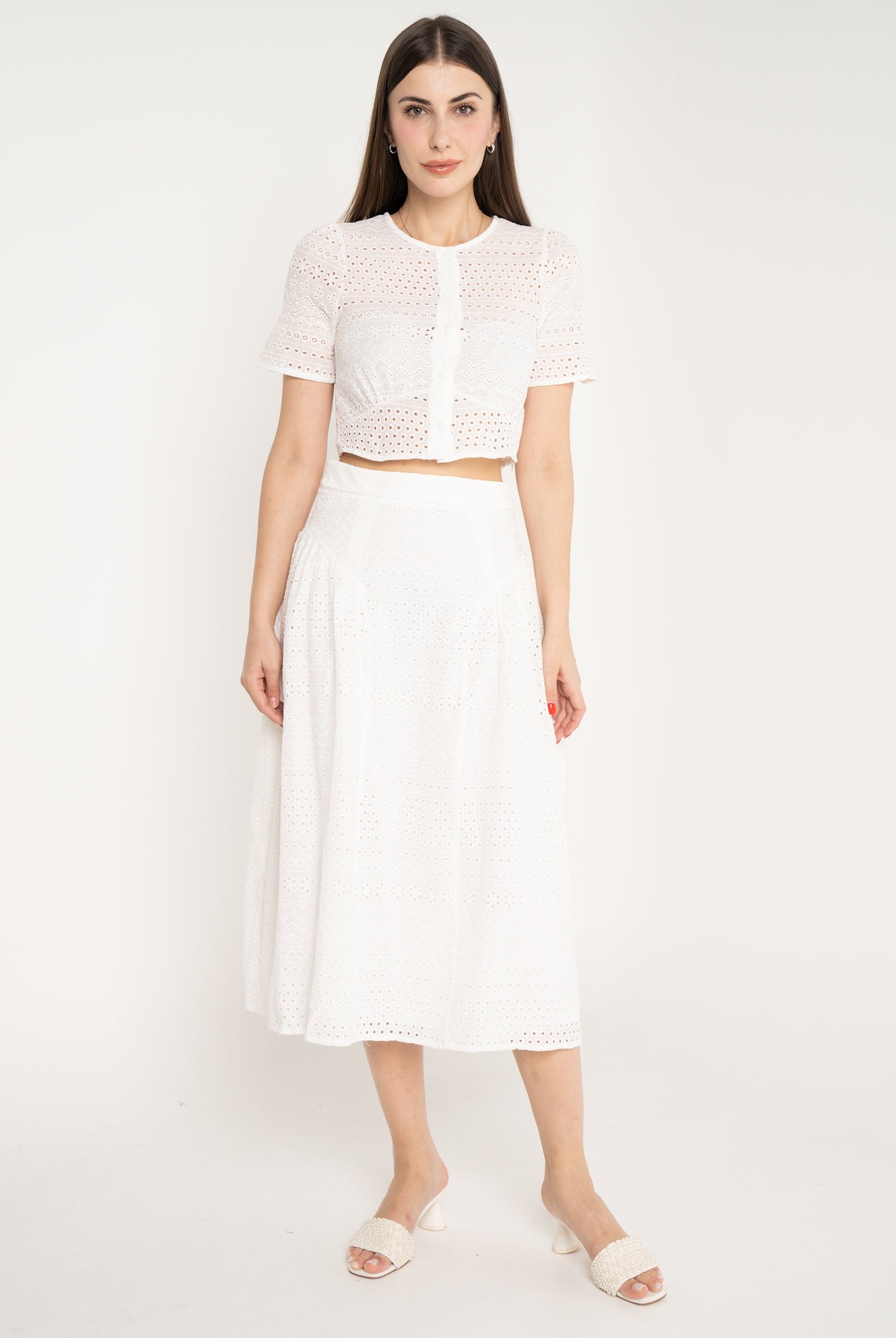 ميكا تنورة ميدي مخرمة خصر مرتفع نص كم نسائي