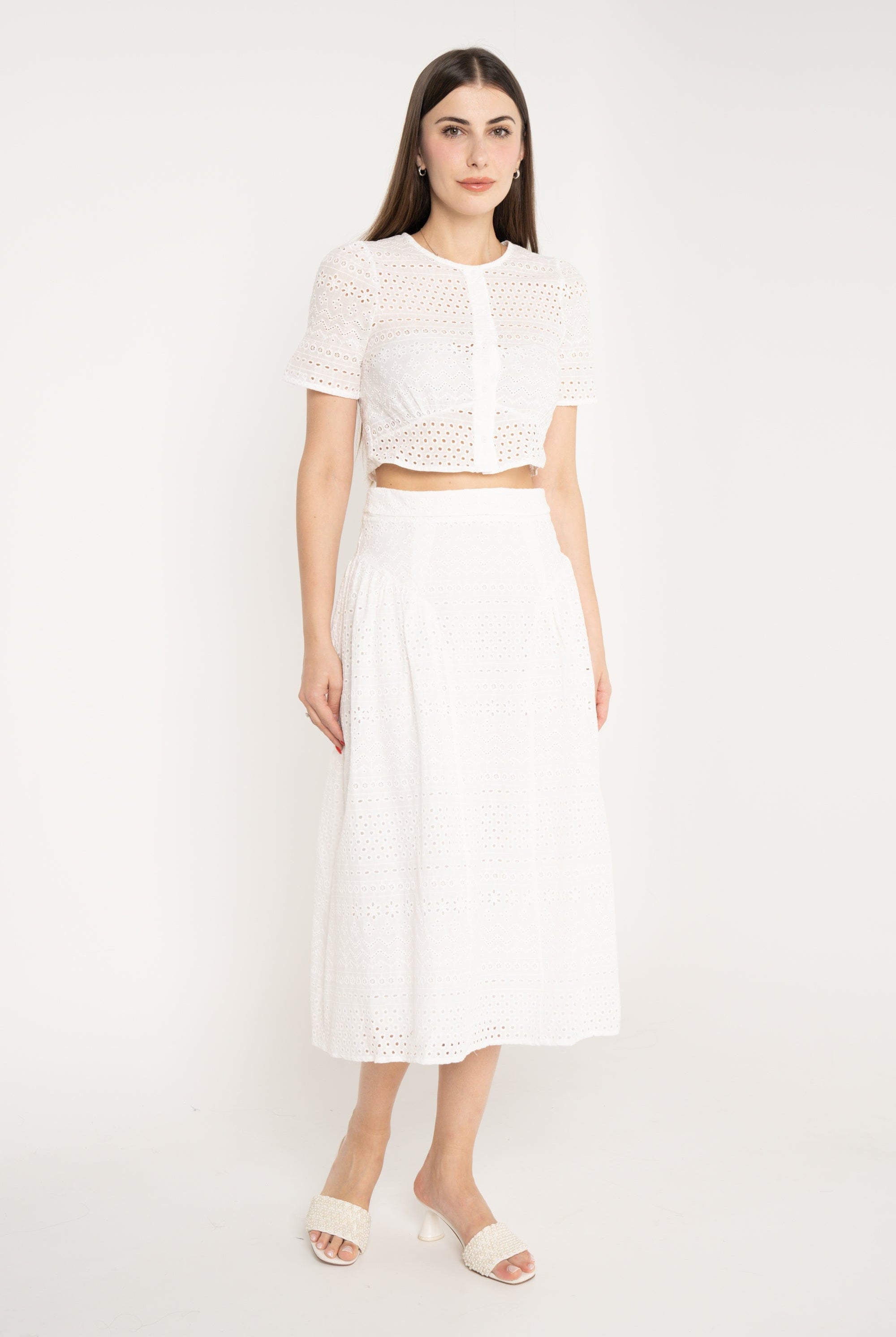 ميكا تنورة ميدي مخرمة خصر مرتفع نص كم نسائي