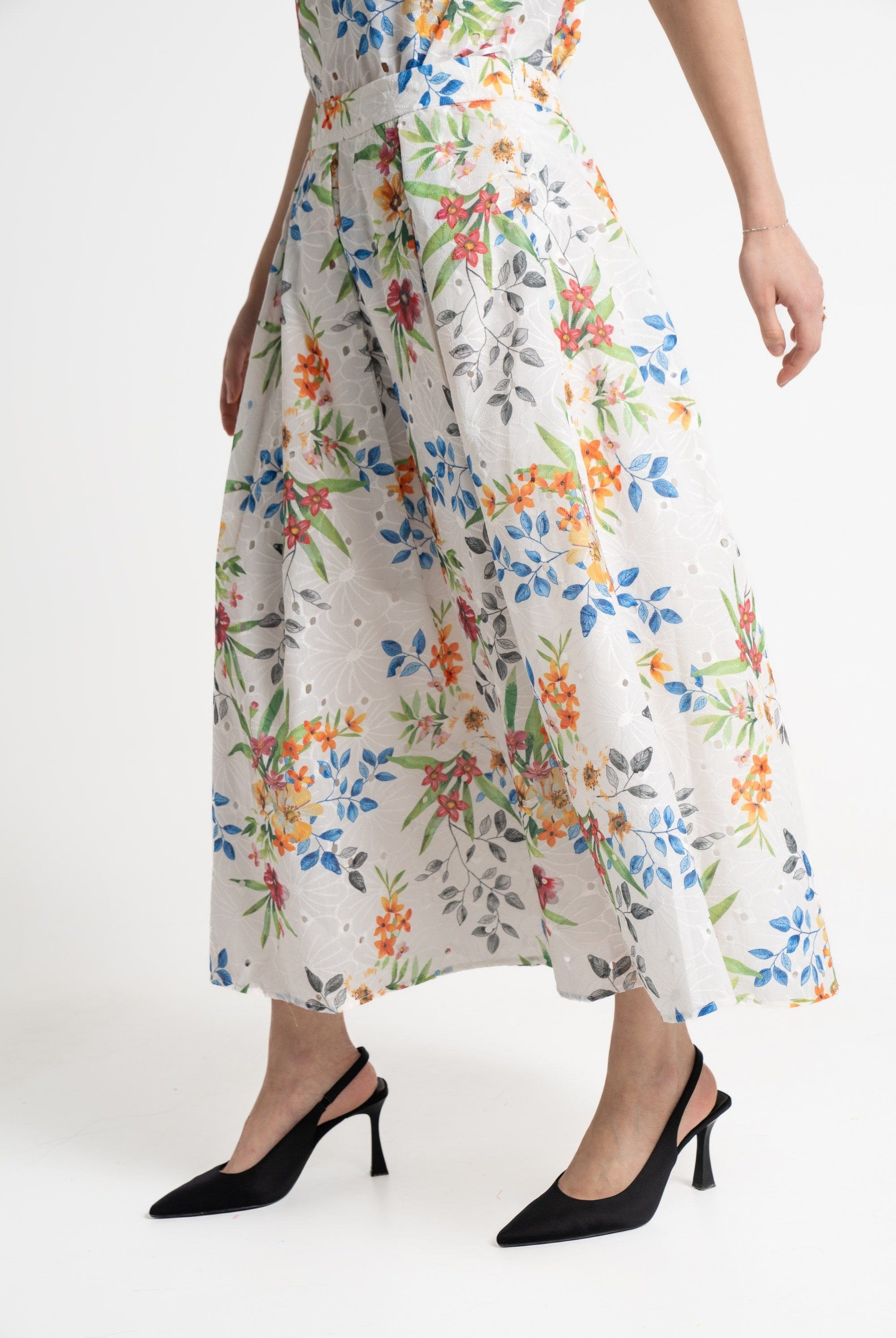 ميكا تنورة ميدي نسائية مشجرة بكسرات - أوف وايت