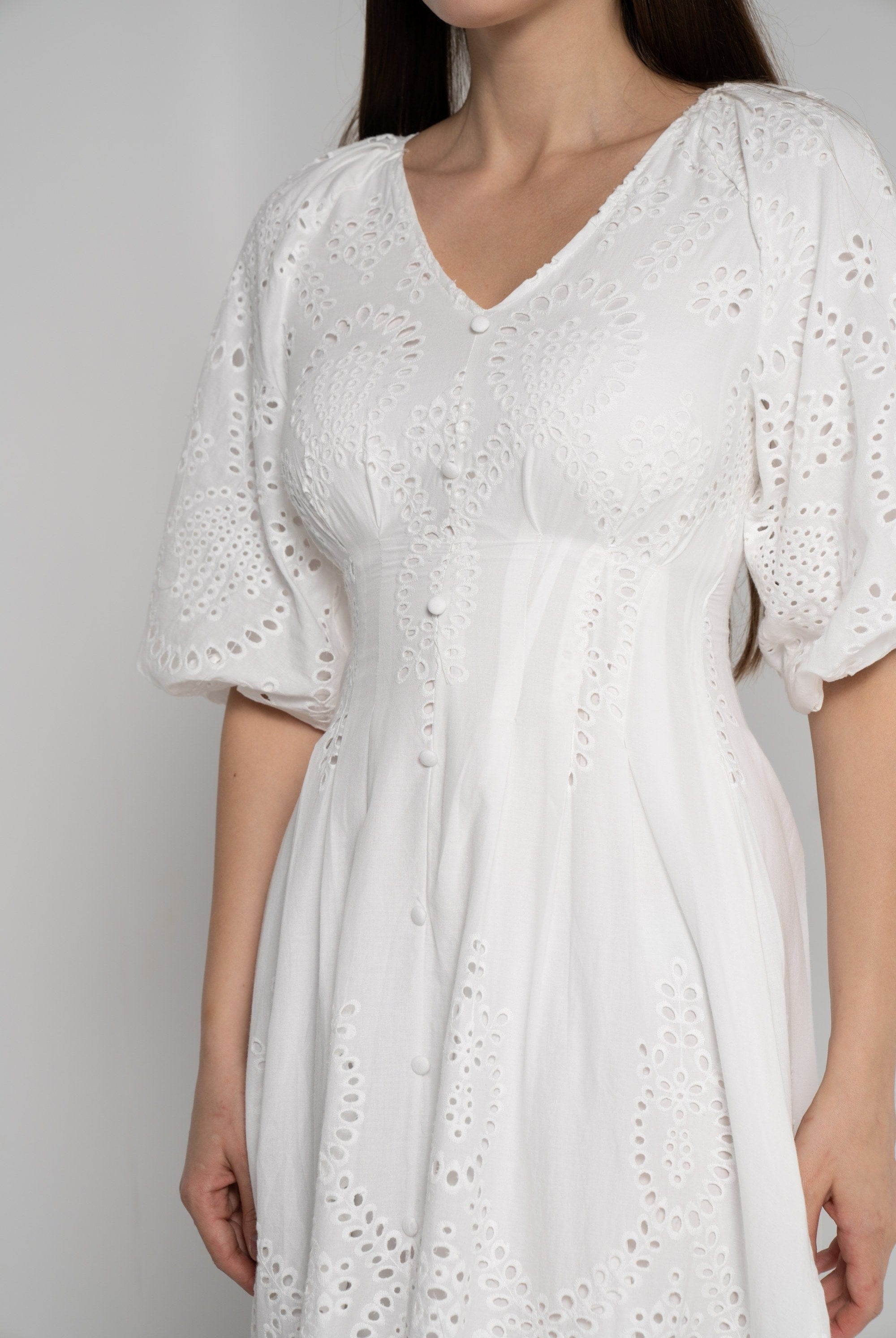 ميكا فستان ميدي بأكمام 3/4 كم مخرم نسائي