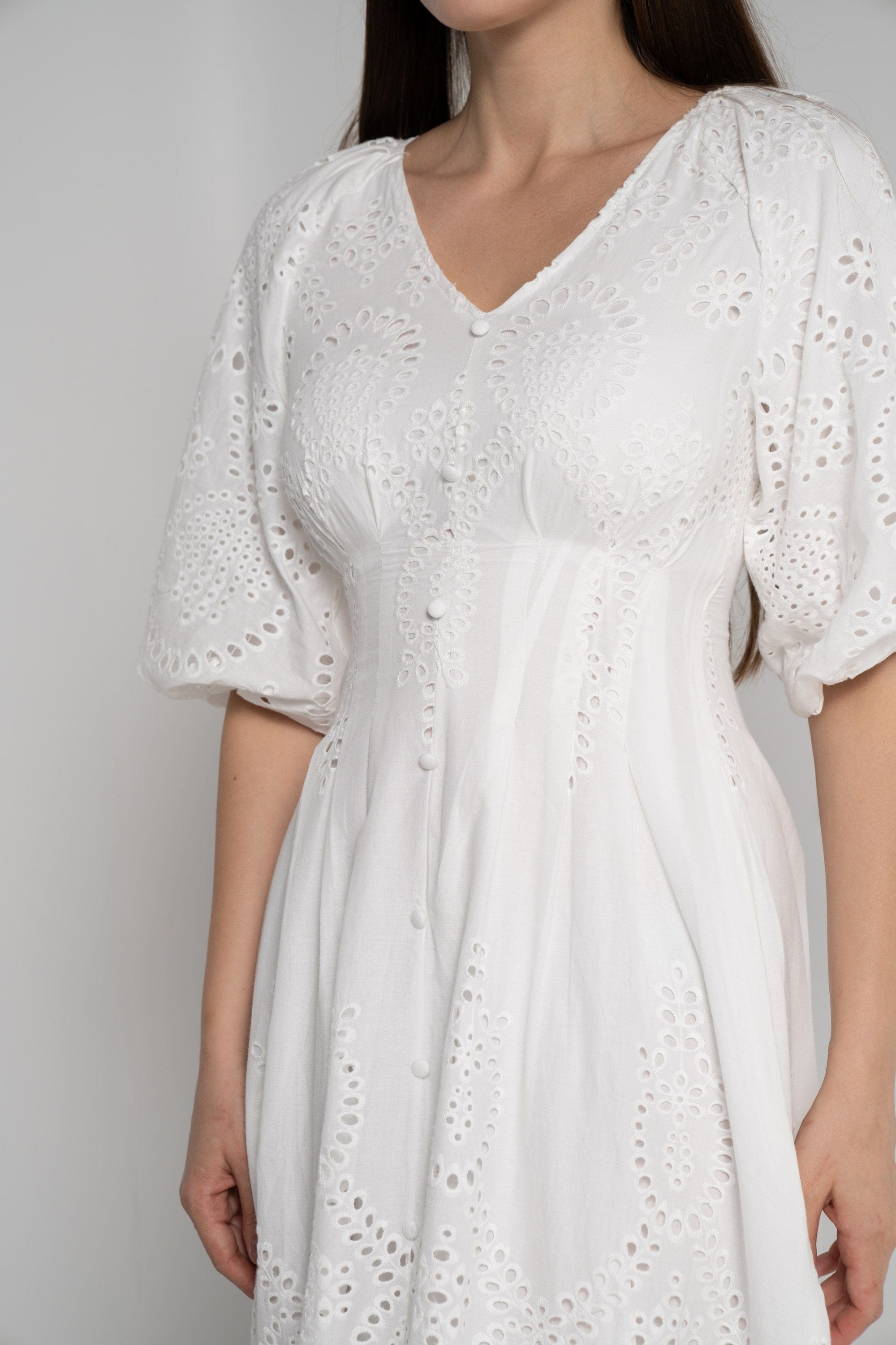 ميكا فستان ميدي بأكمام 3/4 كم مخرم نسائي