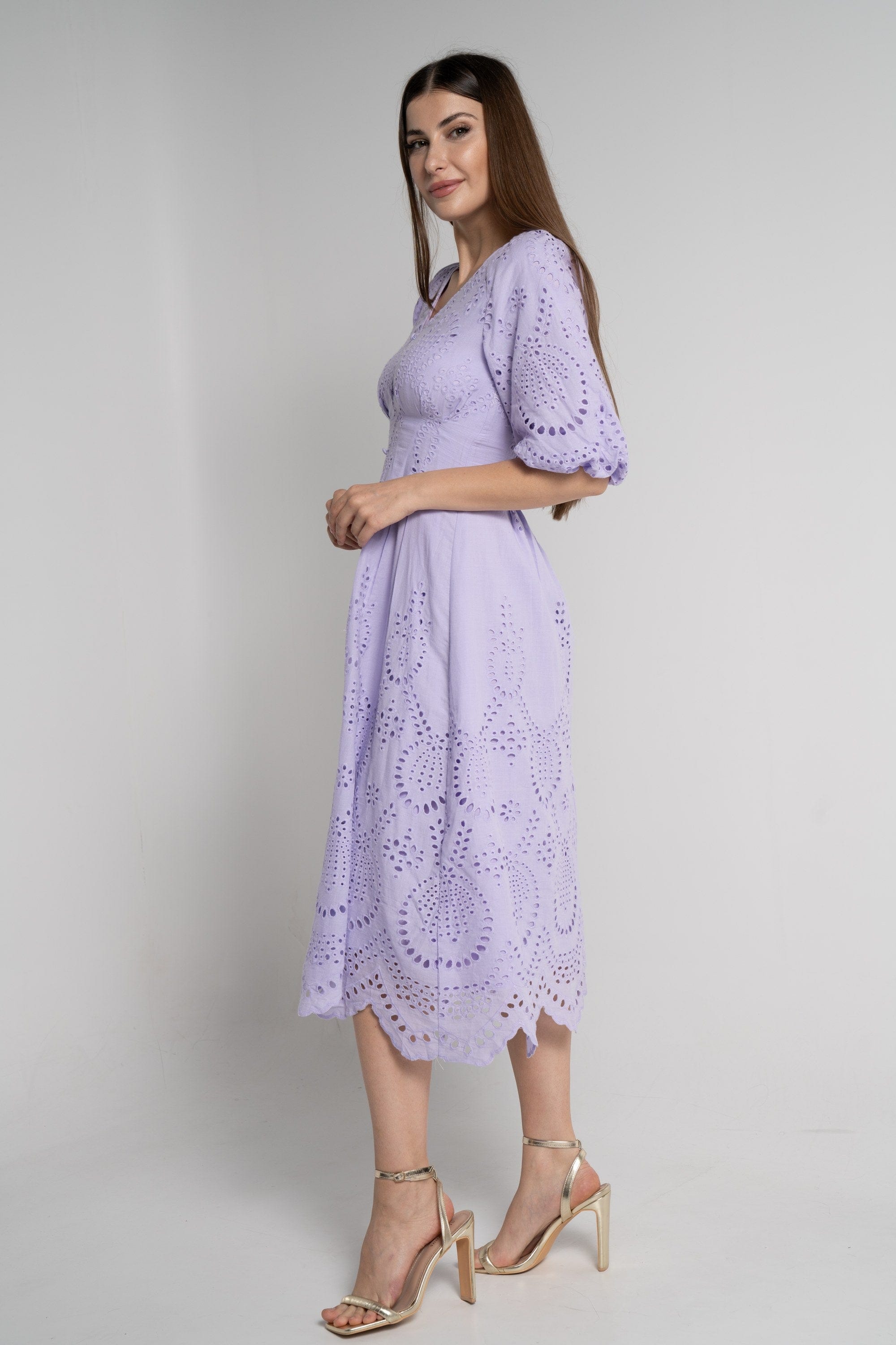 ميكا فستان ميدي بأكمام 3/4 كم مخرم نسائي