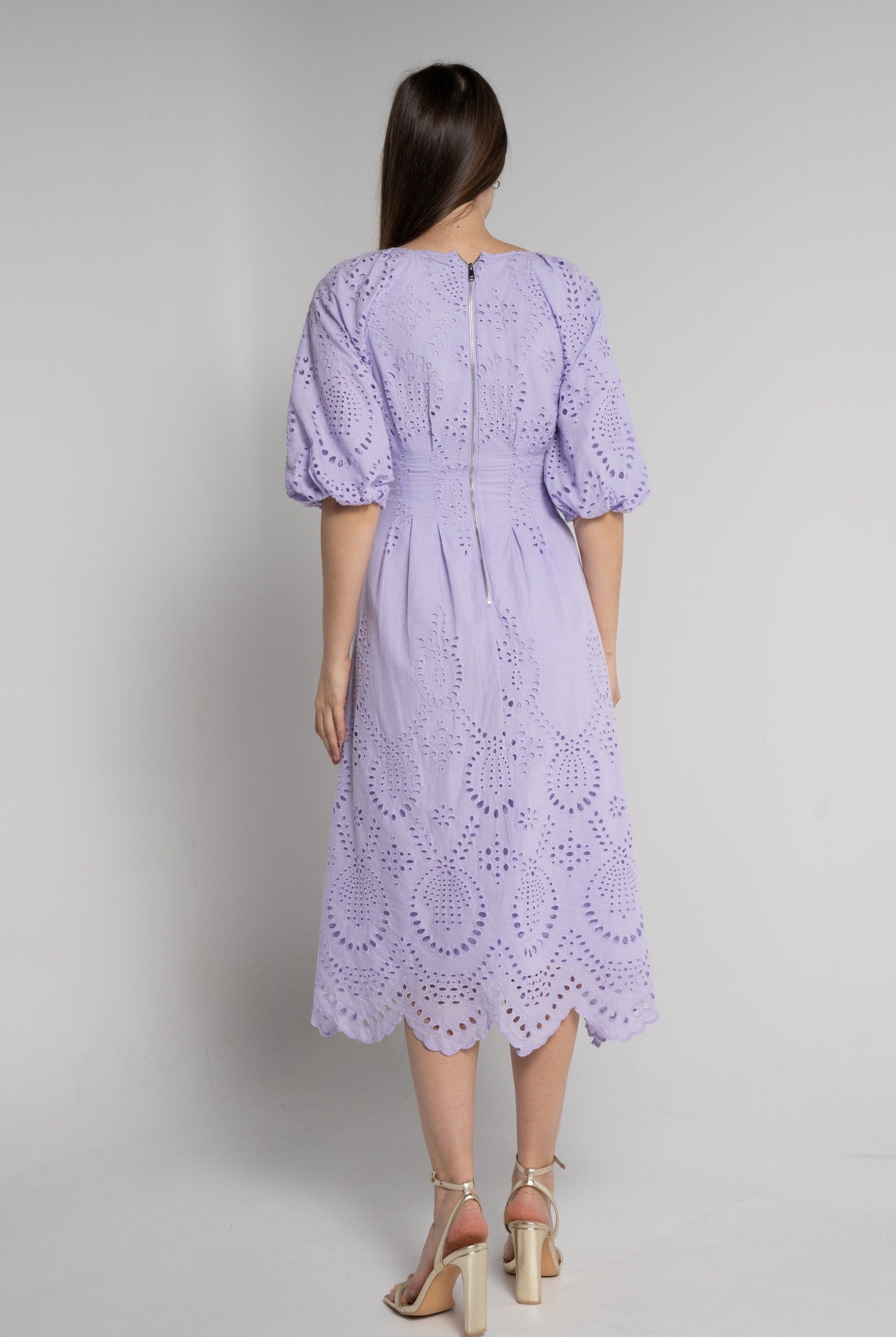 ميكا فستان ميدي بأكمام 3/4 كم مخرم نسائي