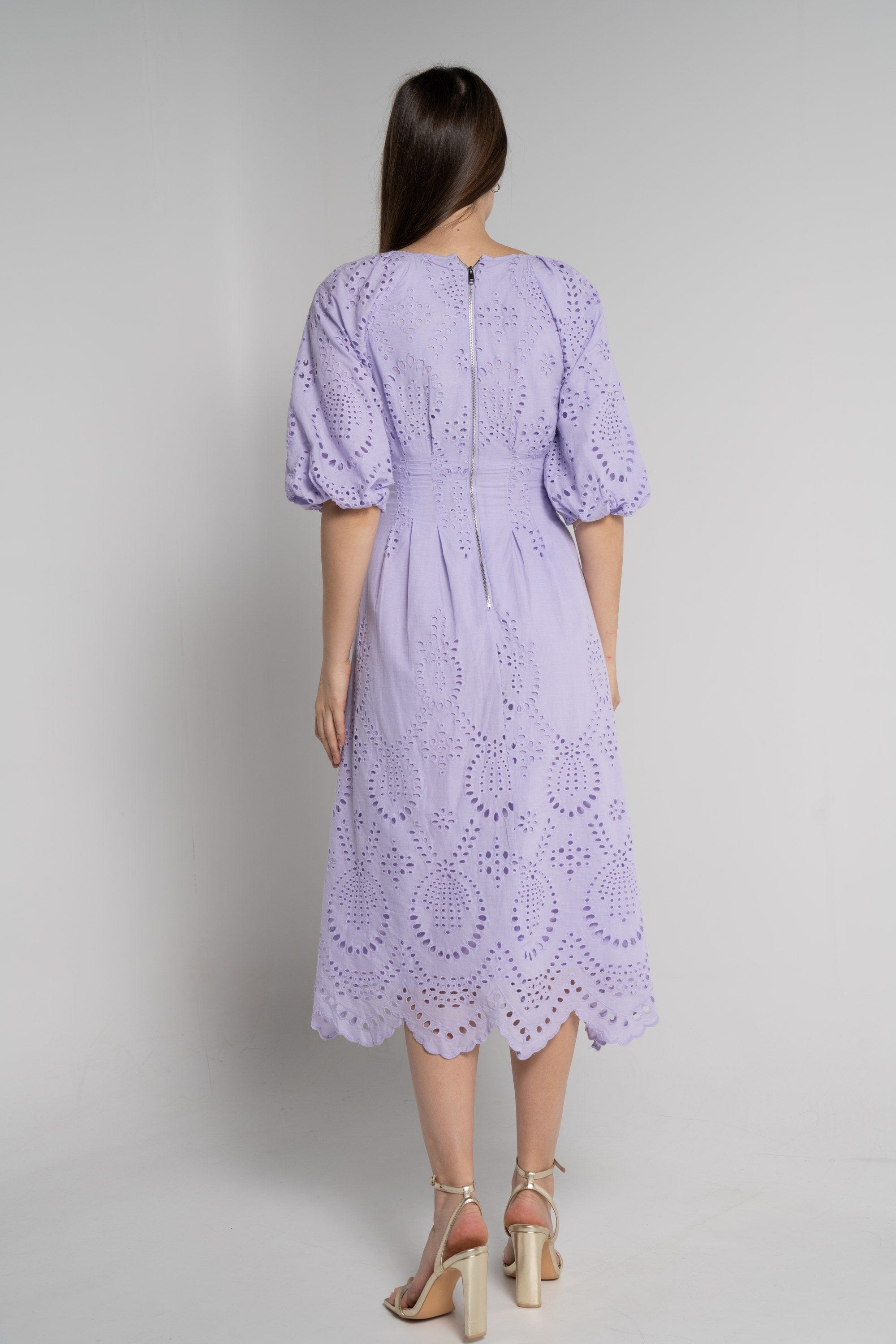 ميكا فستان ميدي بأكمام 3/4 كم مخرم نسائي