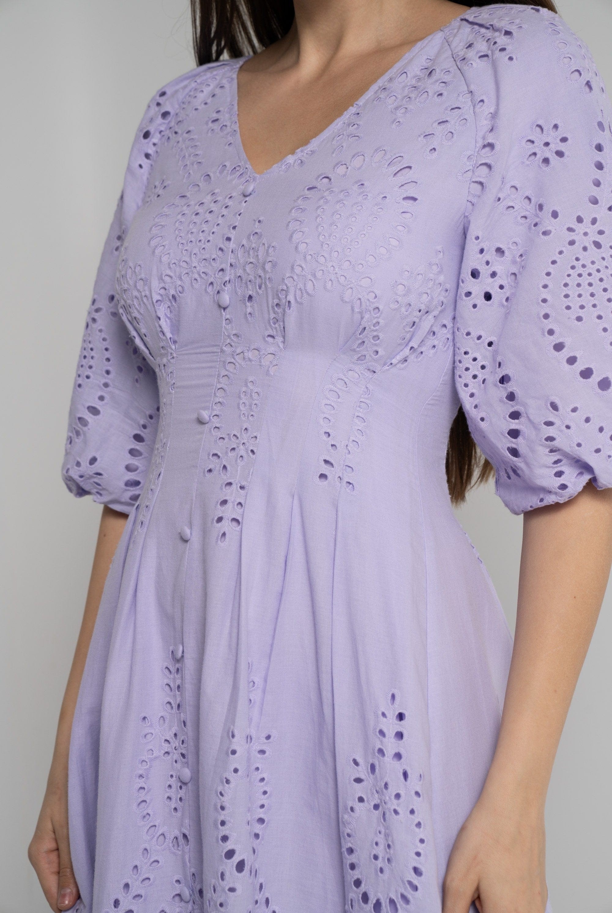 ميكا فستان ميدي بأكمام 3/4 كم مخرم نسائي