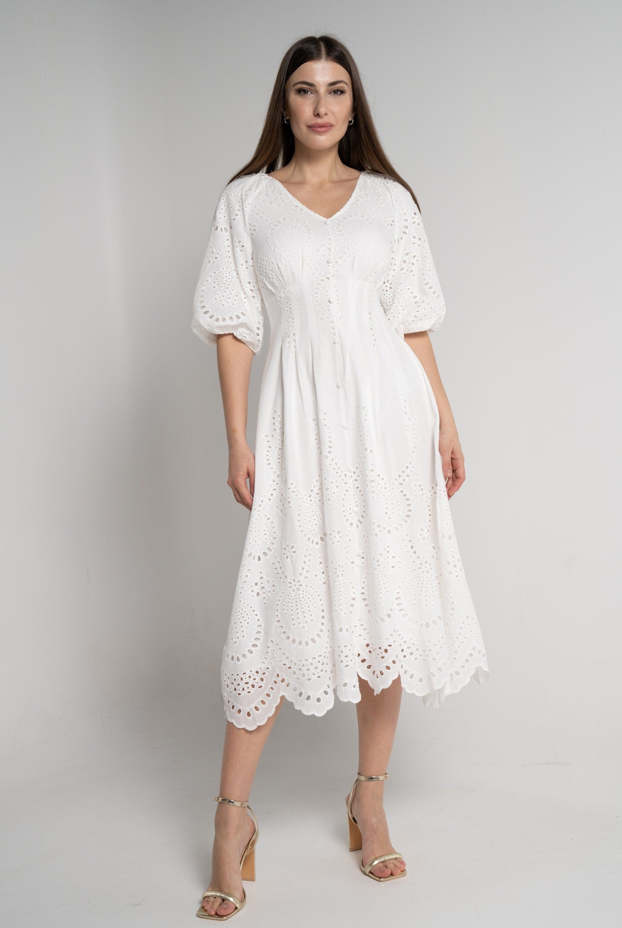 ميكا فستان ميدي بأكمام 3/4 كم مخرم نسائي