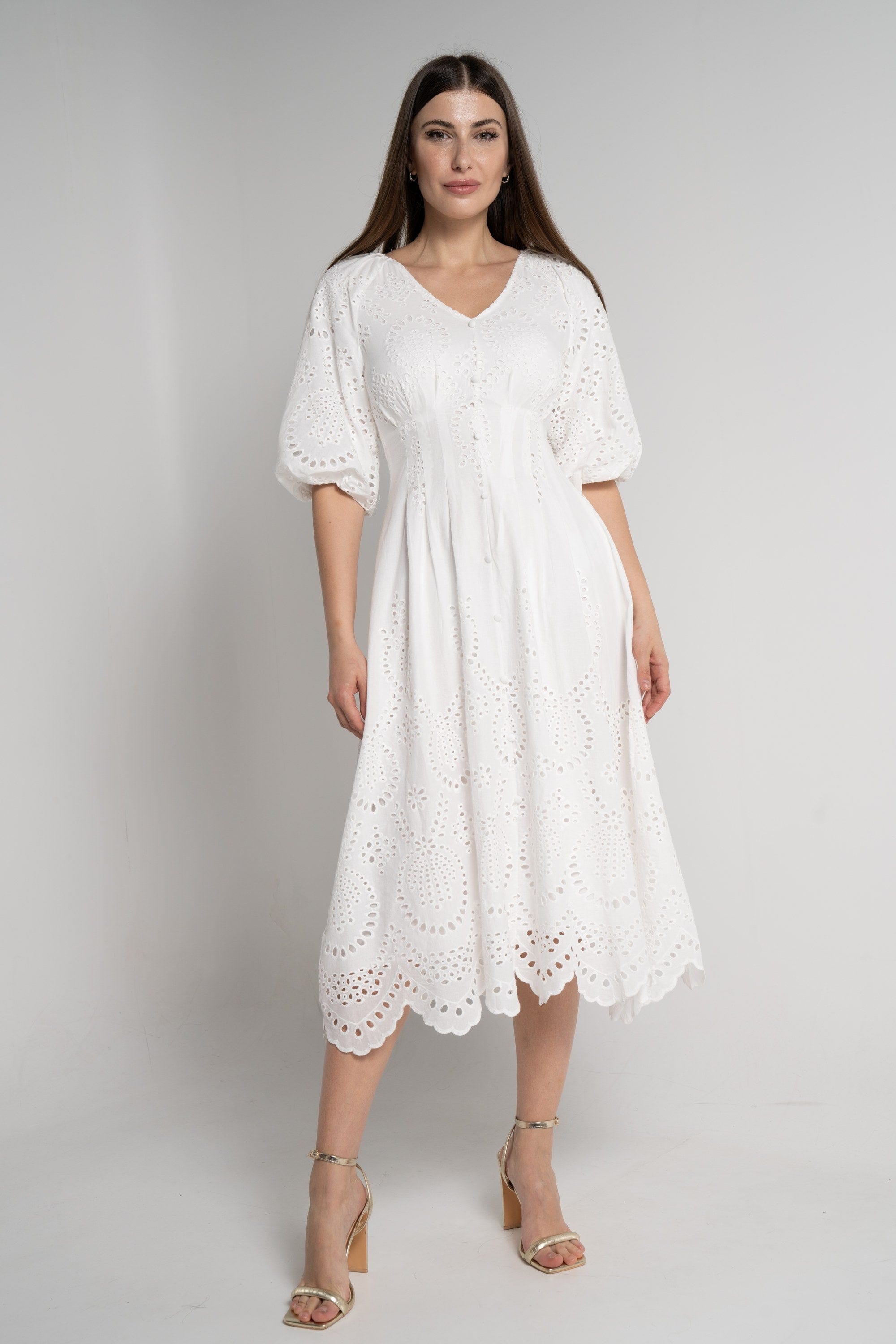 ميكا فستان ميدي بأكمام 3/4 كم مخرم نسائي