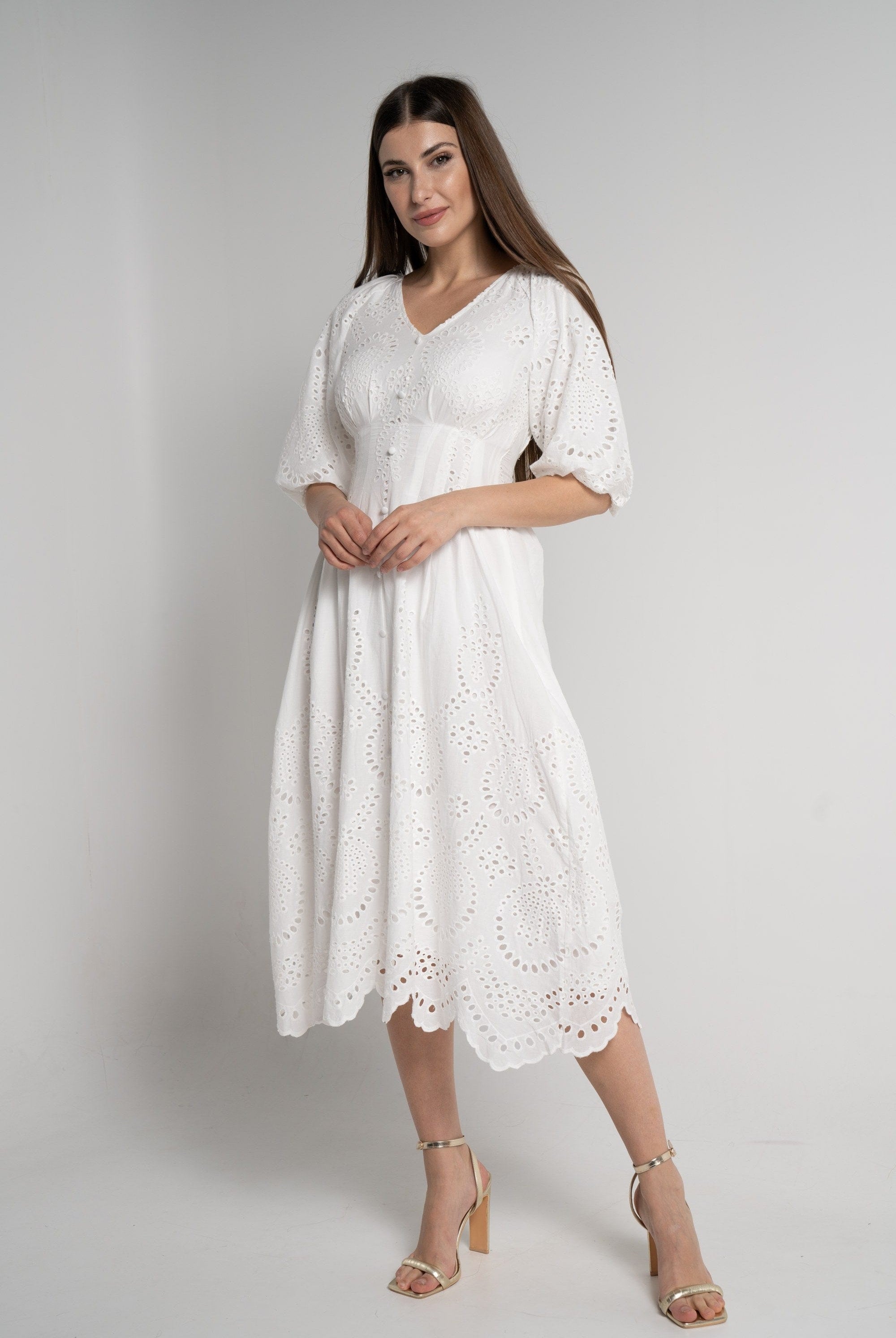 ميكا فستان ميدي بأكمام 3/4 كم مخرم نسائي