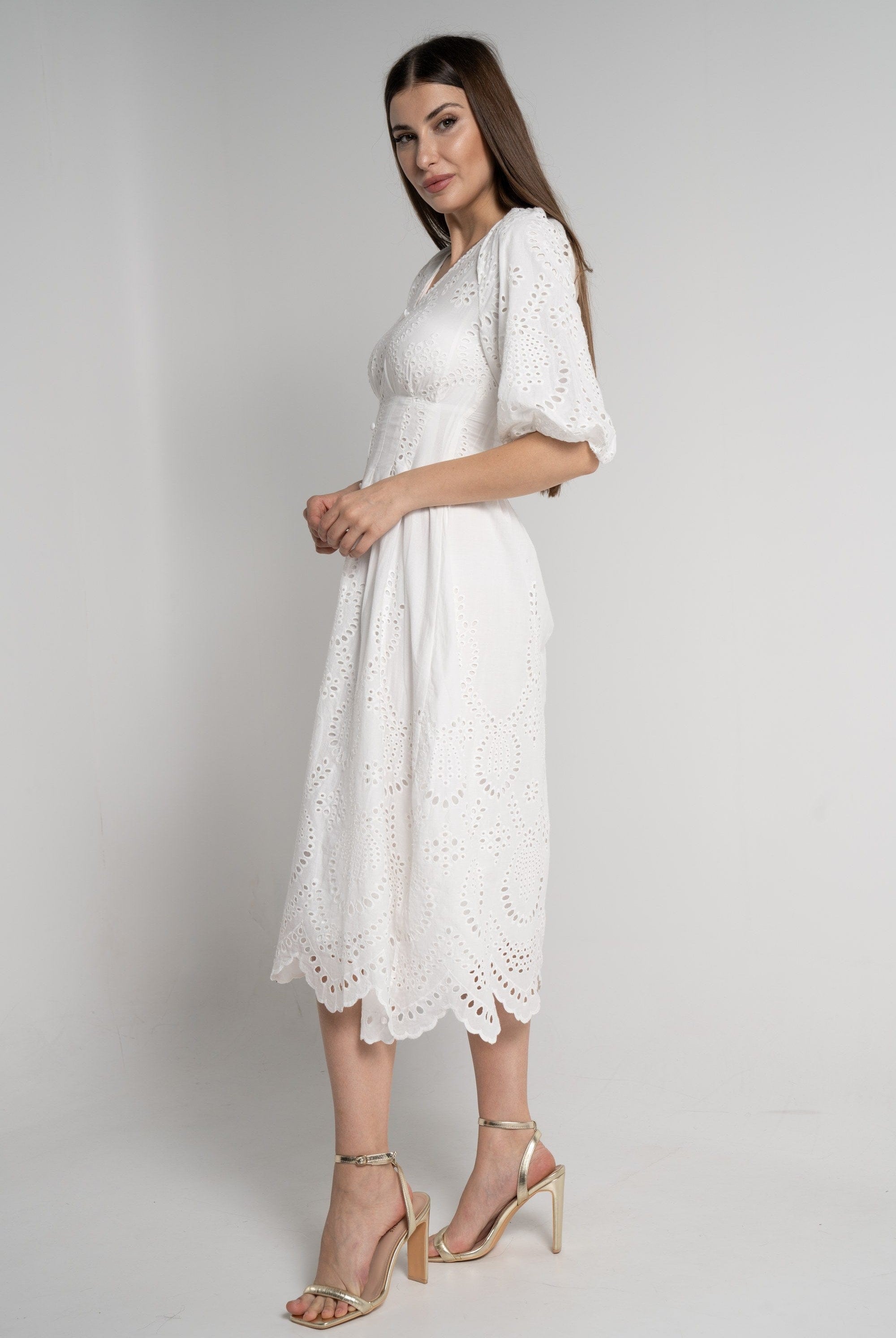 ميكا فستان ميدي بأكمام 3/4 كم مخرم نسائي