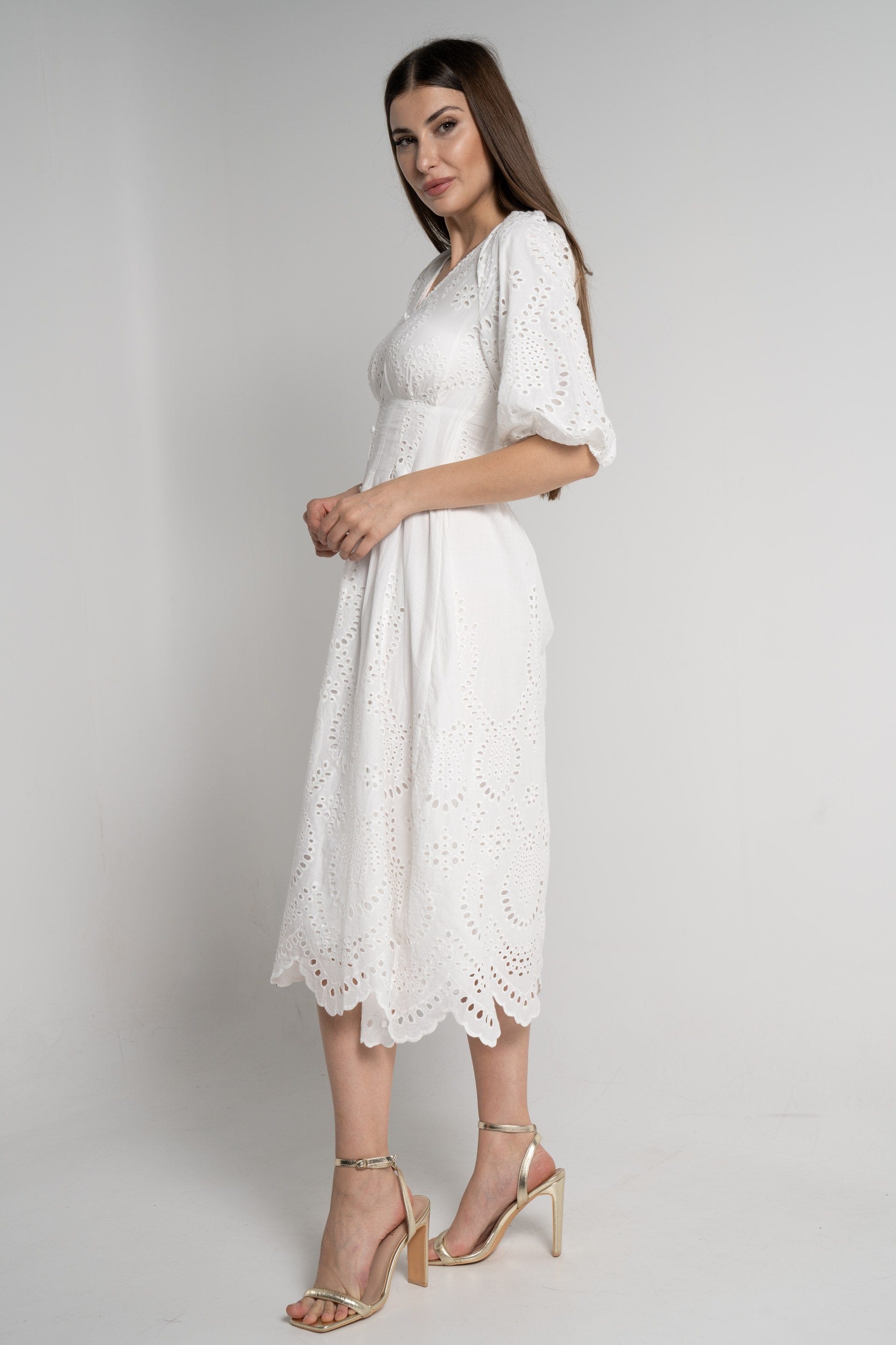 ميكا فستان ميدي بأكمام 3/4 كم مخرم نسائي