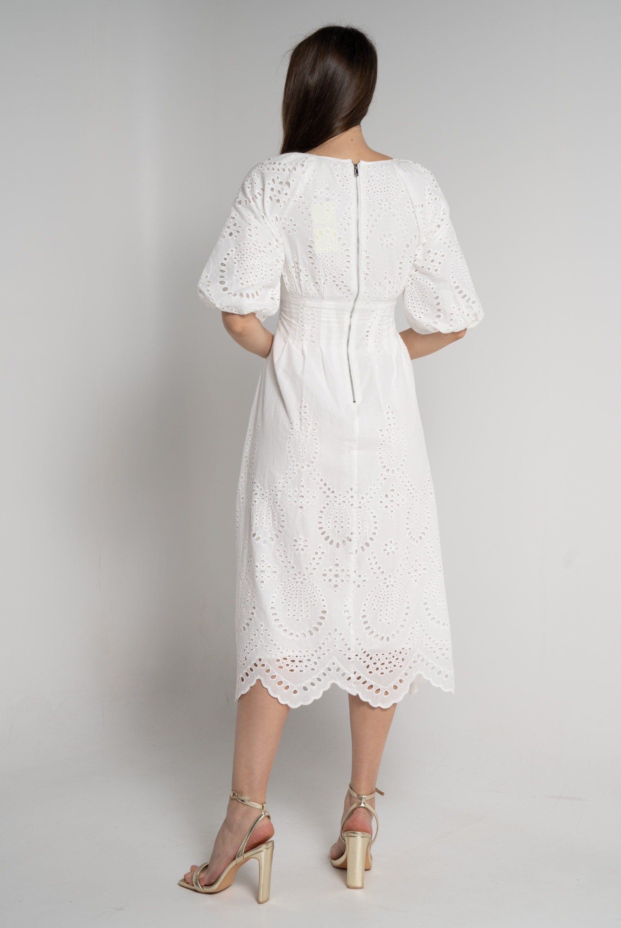 ميكا فستان ميدي بأكمام 3/4 كم مخرم نسائي