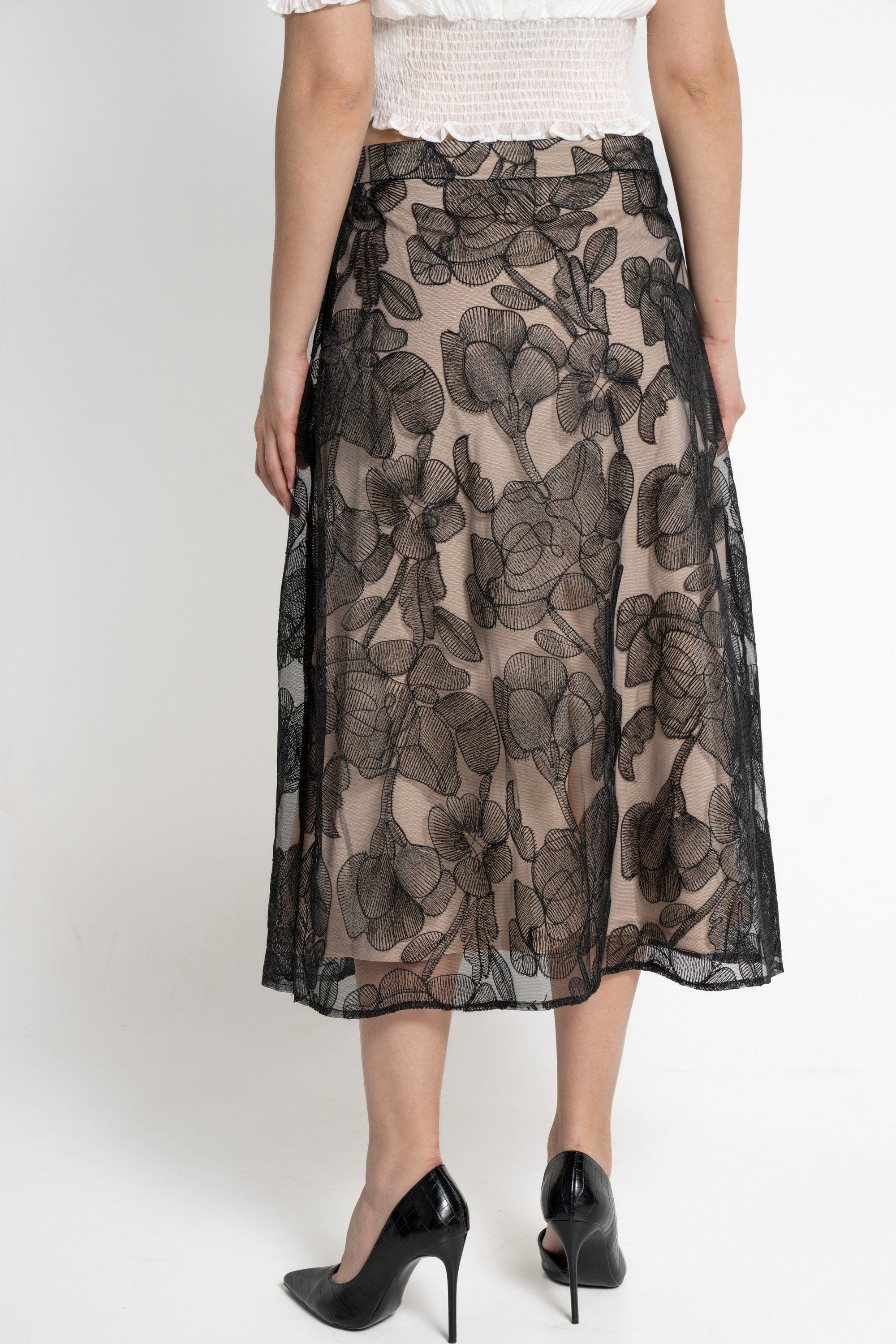 ميكا تنورة ميدي نسائية شيفون مطرز بيج