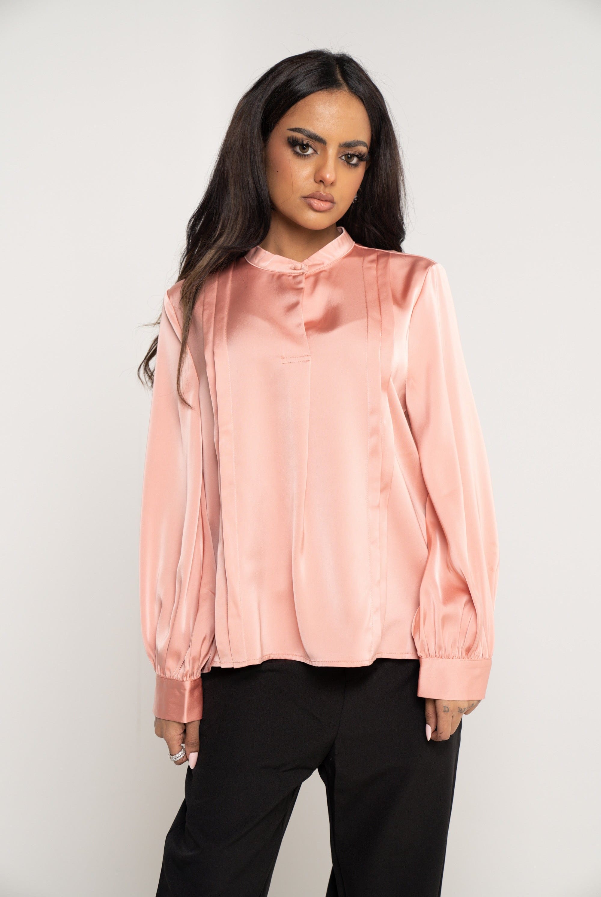 ميكا بلوزة سادة بطبقات جانبية كم طويل نسائي