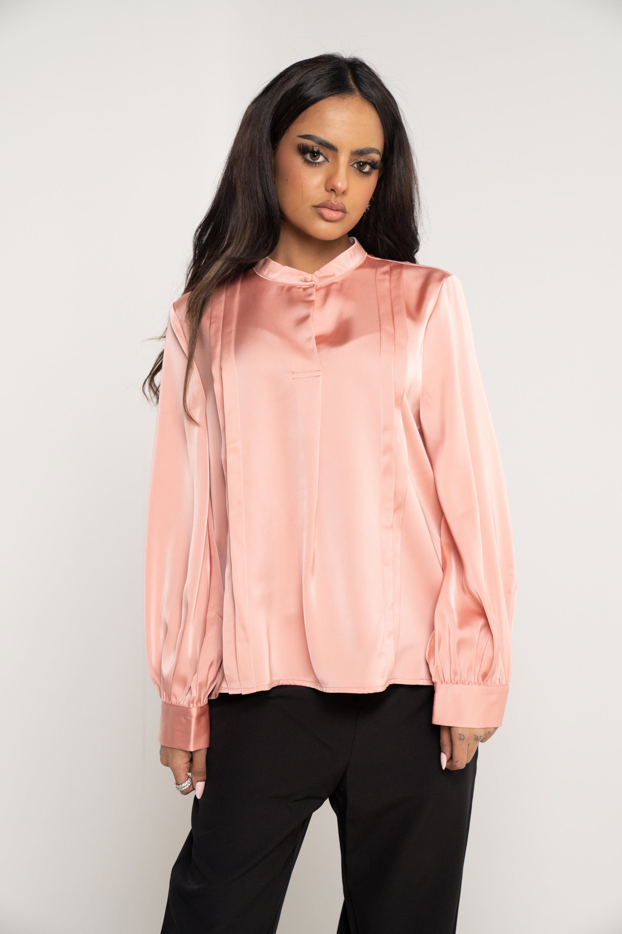 ميكا بلوزة سادة بطبقات جانبية كم طويل نسائي