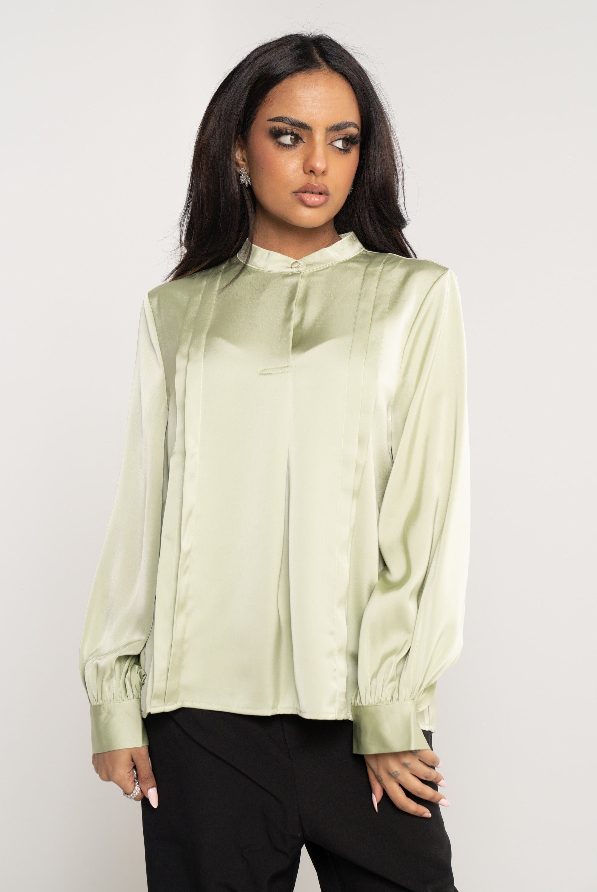 ميكا بلوزة سادة بطبقات جانبية كم طويل نسائي