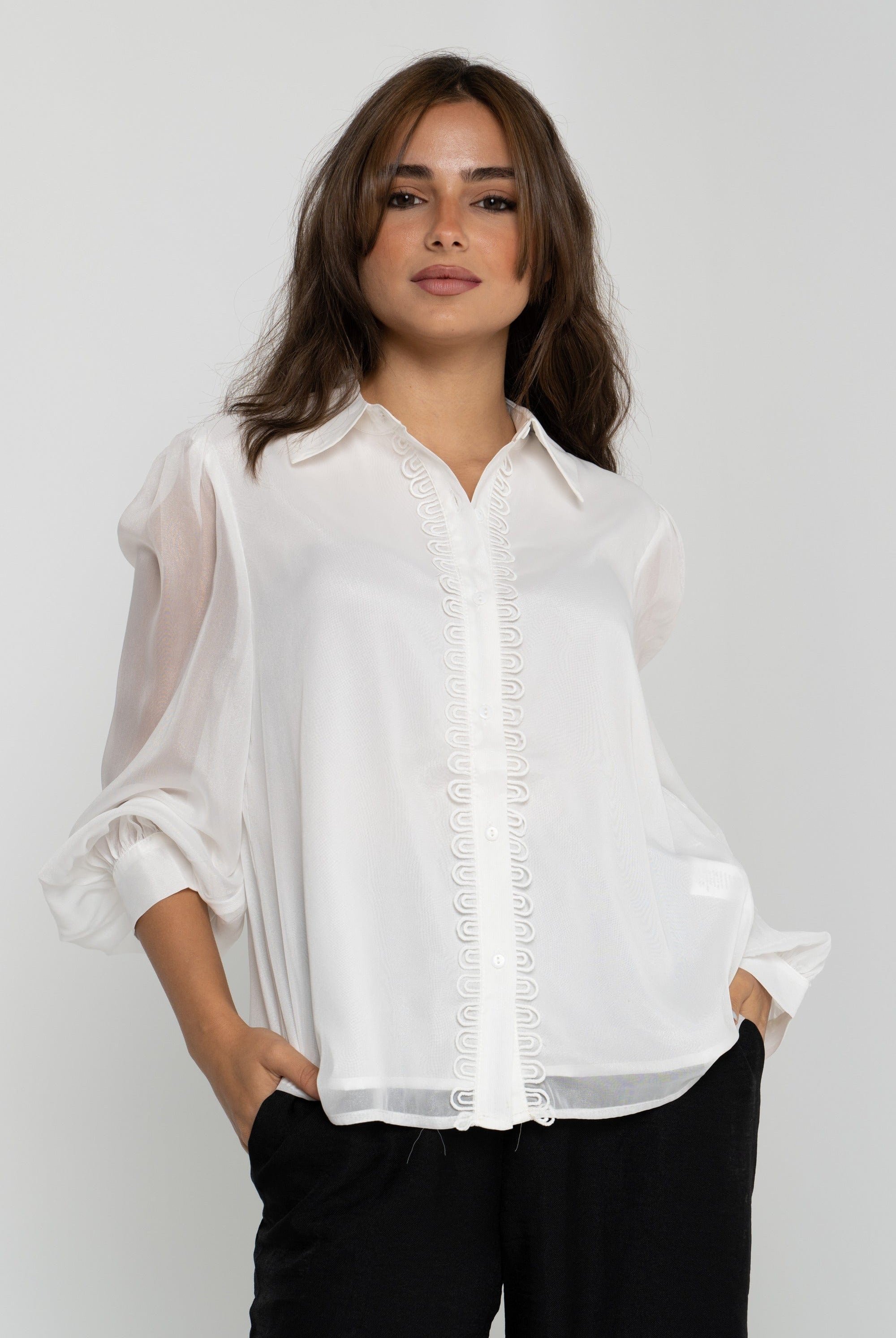 ميكا قميص طويل الأكمام نسائي سادة