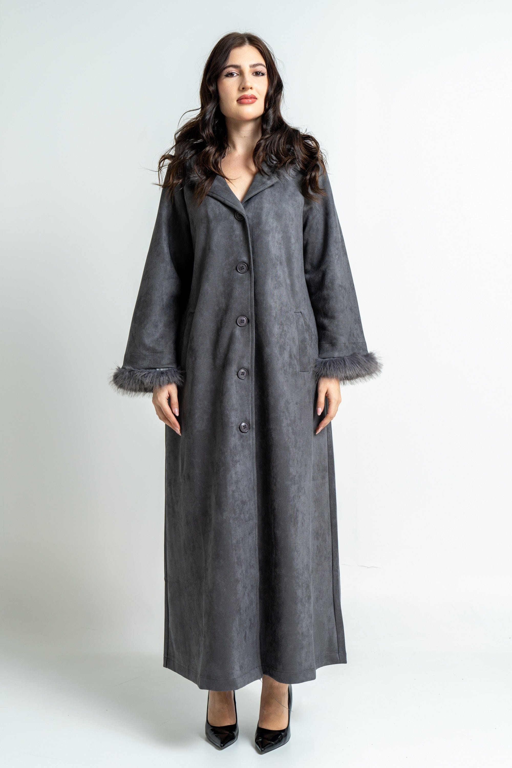 ميكا بالطو نسائى بأزرار امامية طويل