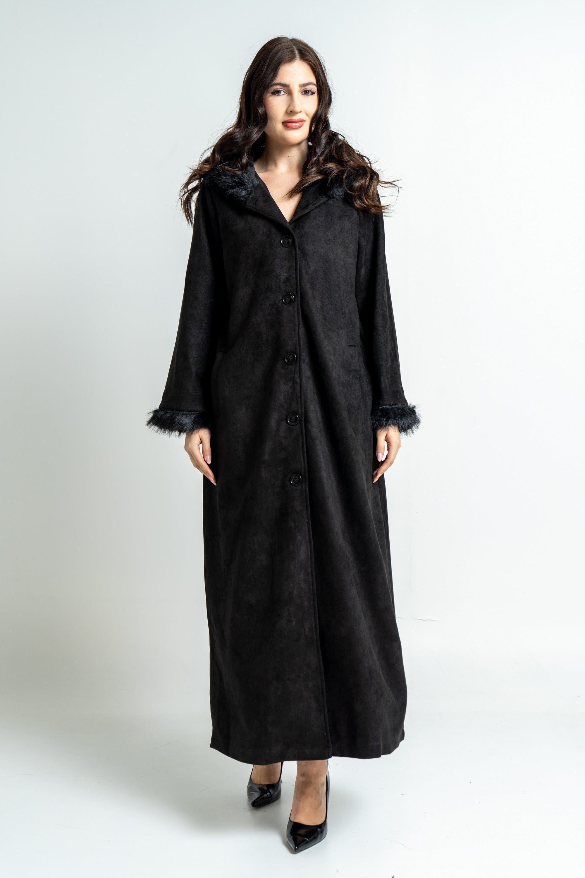 ميكا بالطو نسائى بأزرار امامية طويل