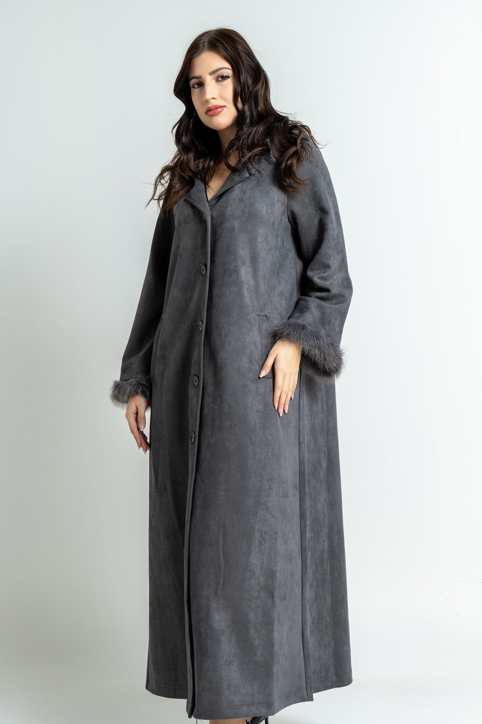 ميكا بالطو نسائى بأزرار امامية طويل