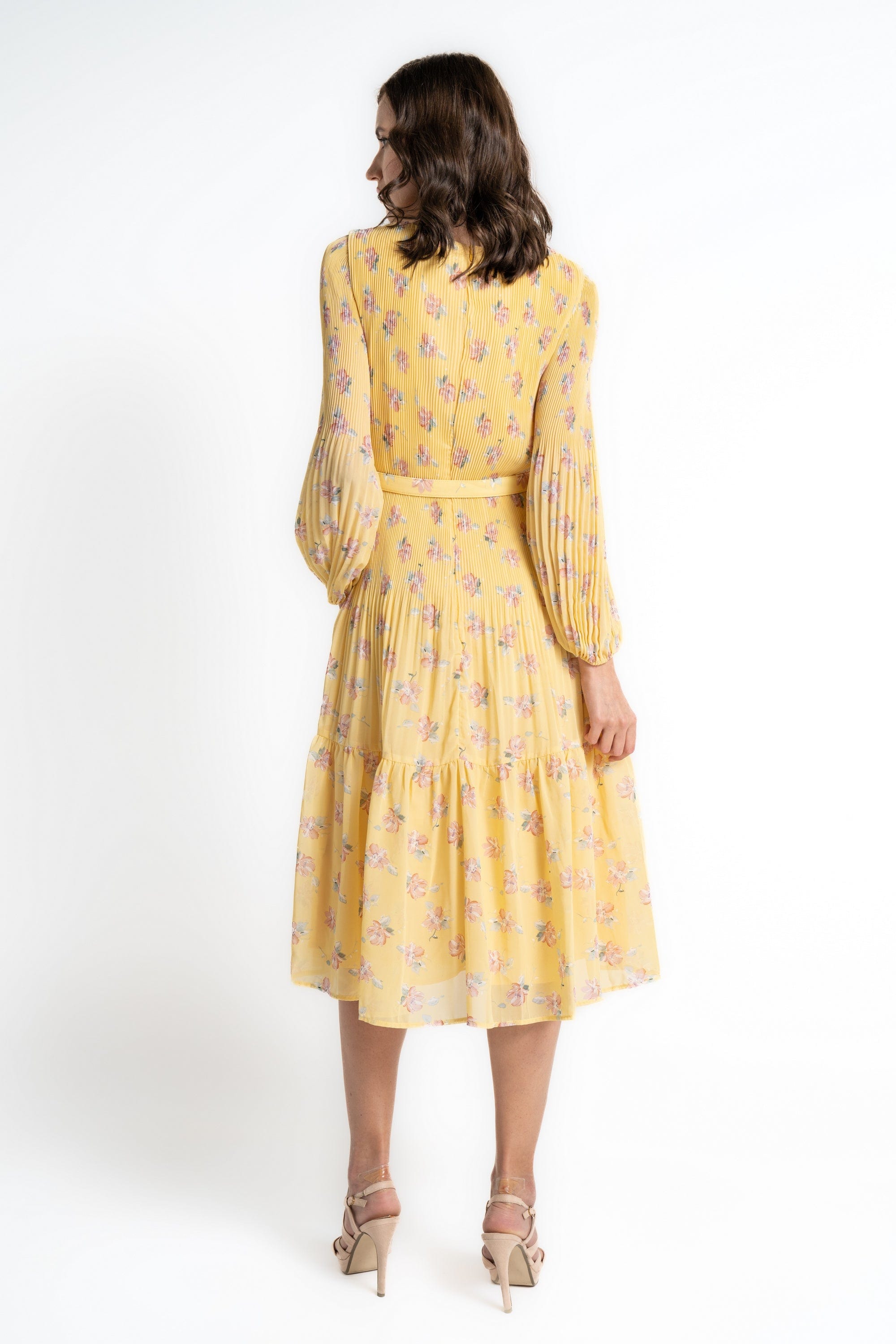 ميكا فستان ميدي بأكمام طويلة مورد كم طويل نسائي