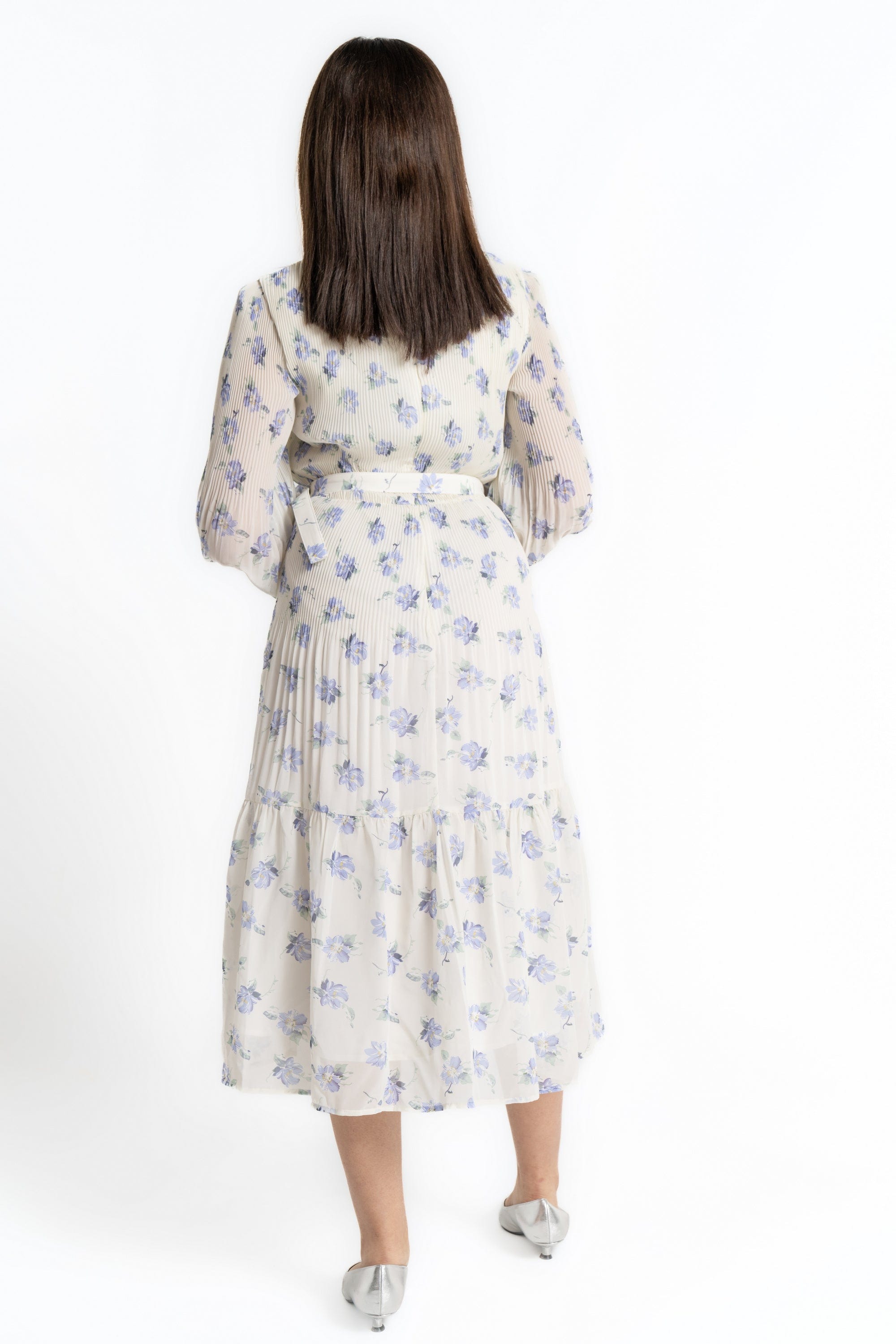 ميكا فستان ميدي بأكمام طويلة مورد كم طويل نسائي