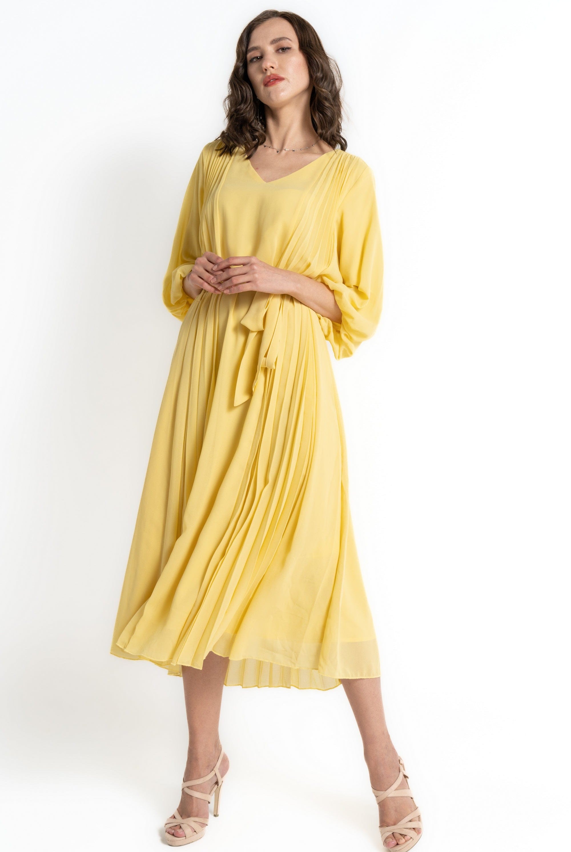 ميكا فستان ميدي بأكمام 3/4 كم بليسيه نسائي