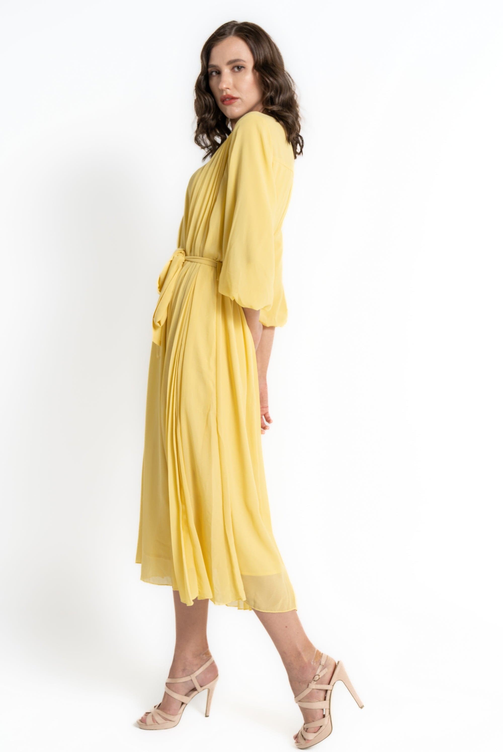 ميكا فستان ميدي بأكمام 3/4 كم بليسيه نسائي