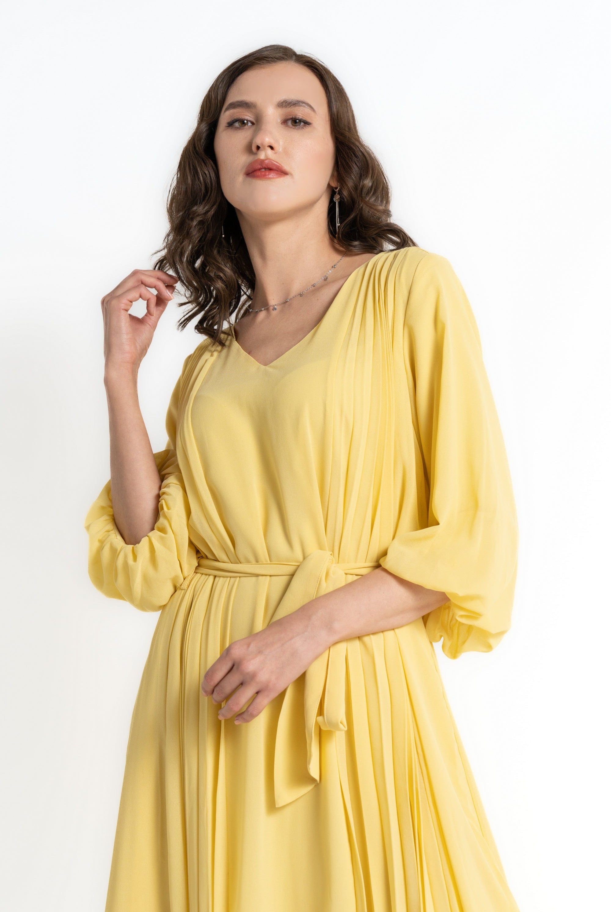 ميكا فستان ميدي بأكمام 3/4 كم بليسيه نسائي