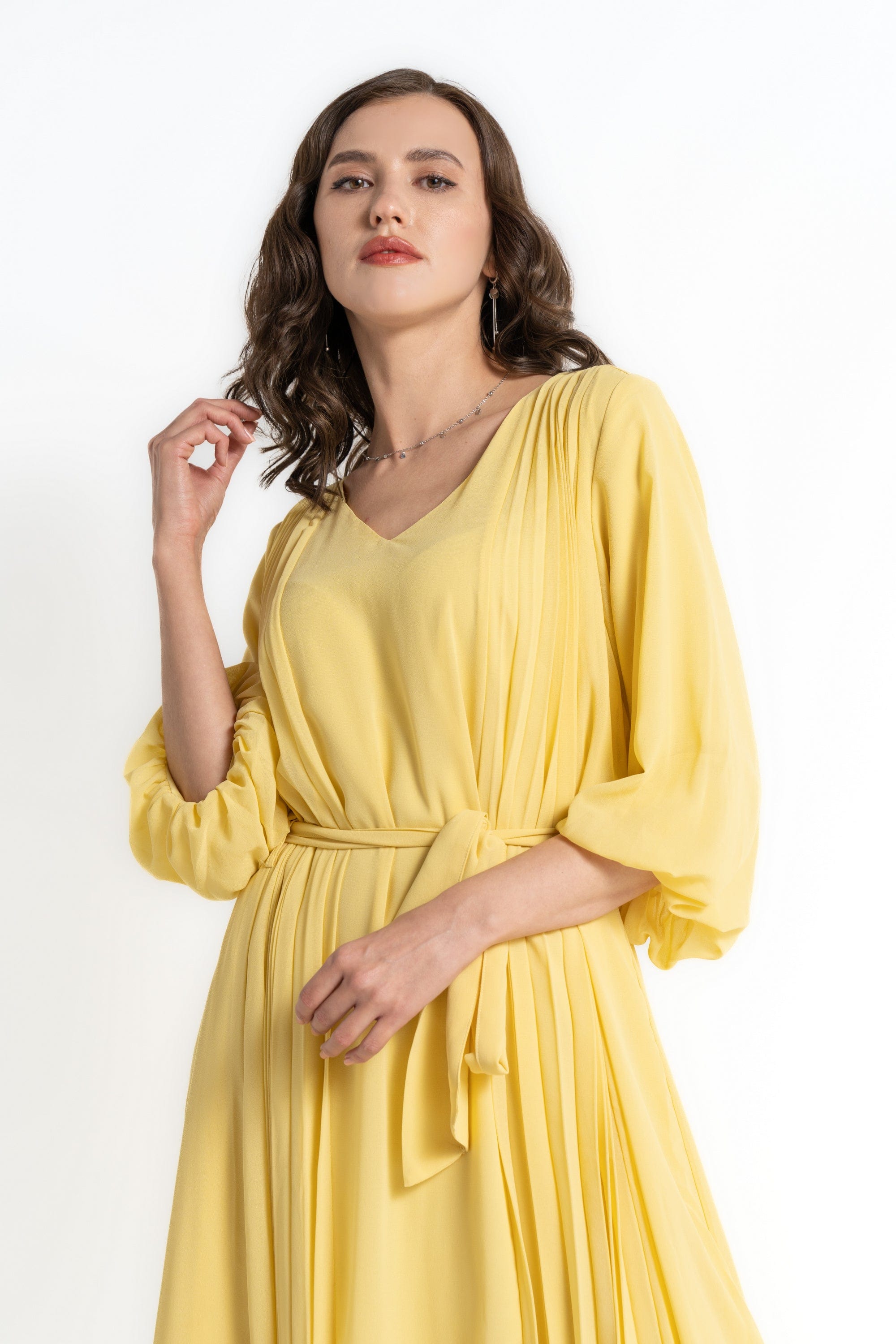 ميكا فستان ميدي بأكمام 3/4 كم بليسيه نسائي