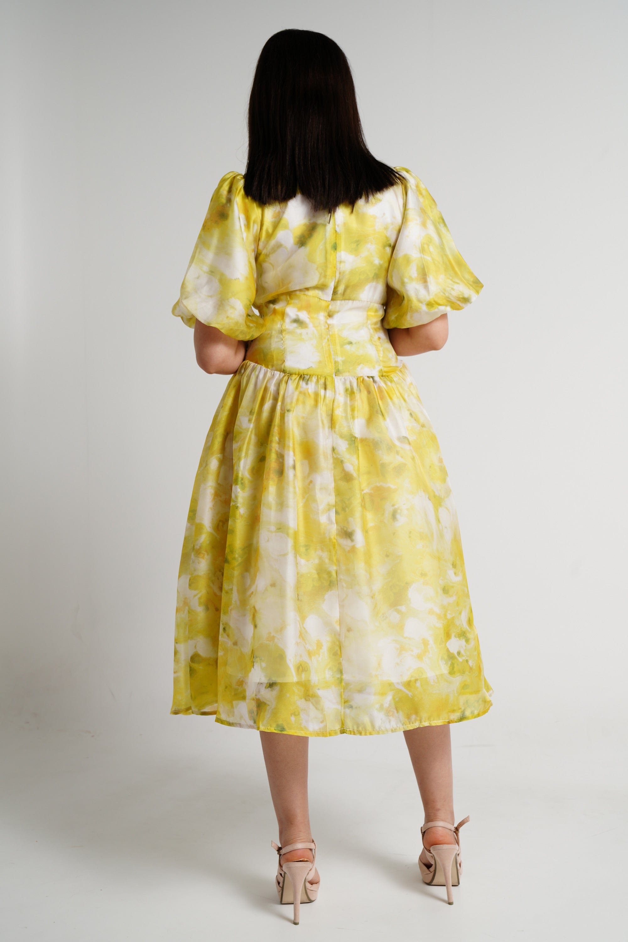 ميكا فستان ميدي شيفون منقوش نسائي أخضر ليما