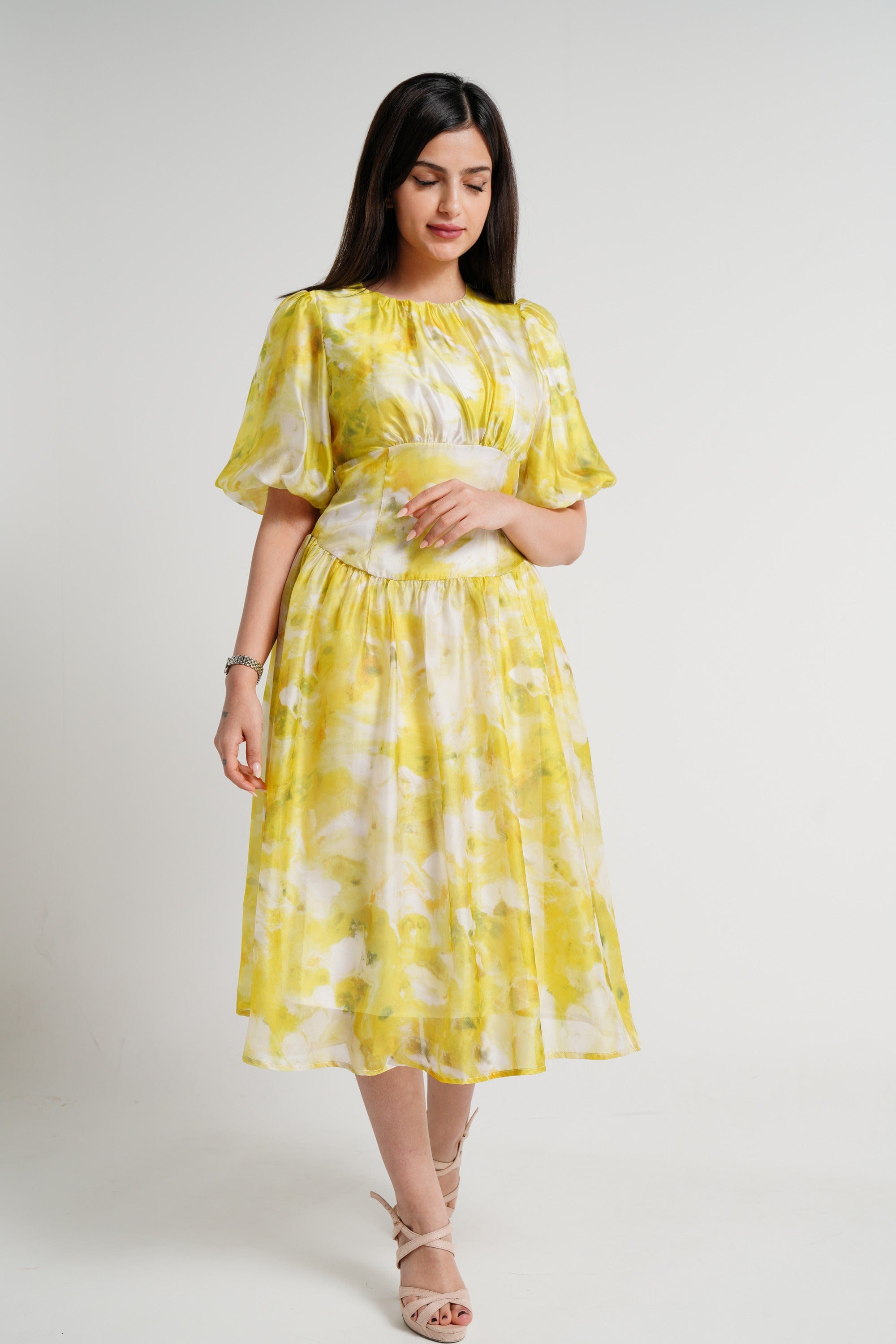 ميكا فستان ميدي شيفون منقوش نسائي أخضر ليما