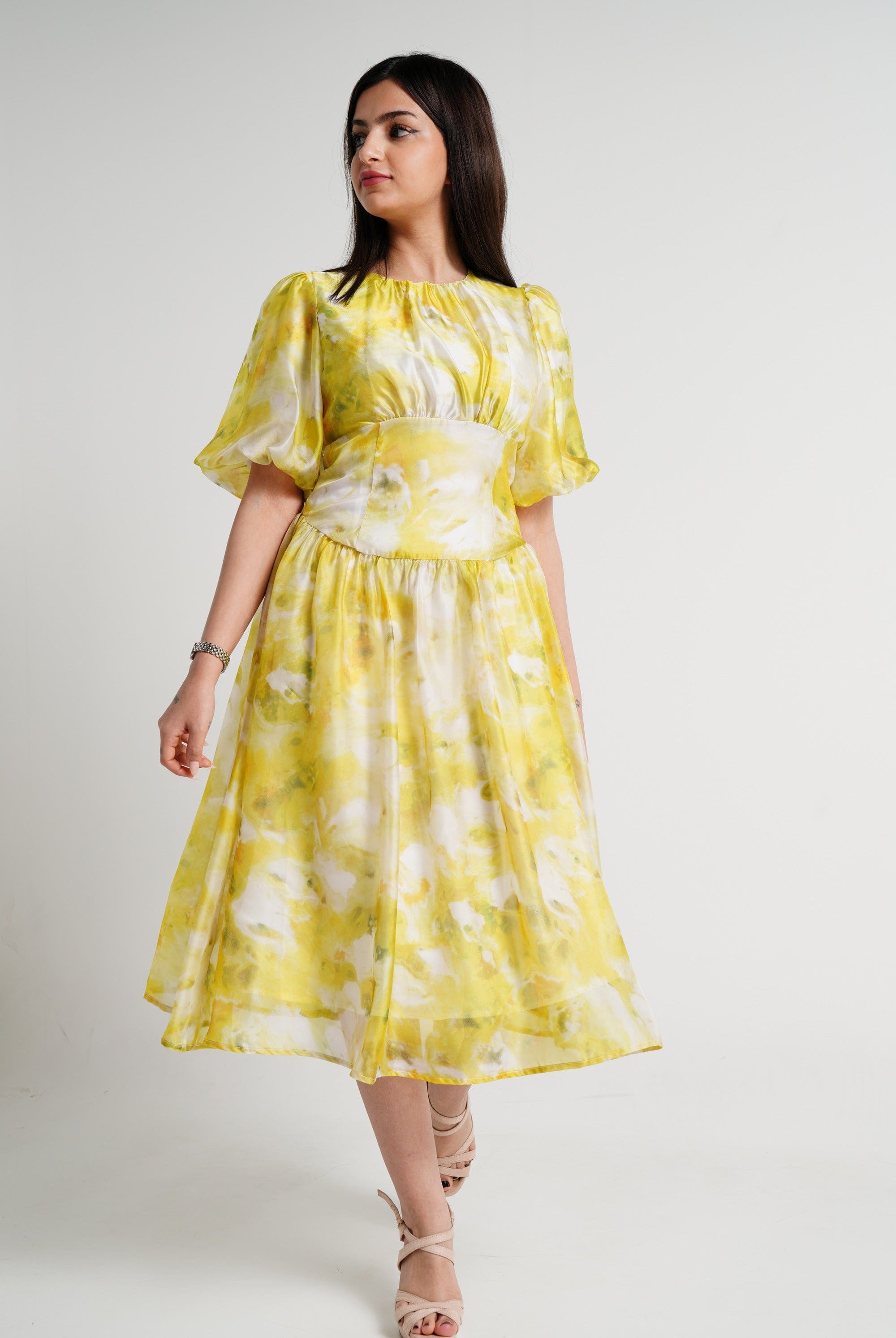 ميكا فستان ميدي شيفون منقوش نسائي أخضر ليما